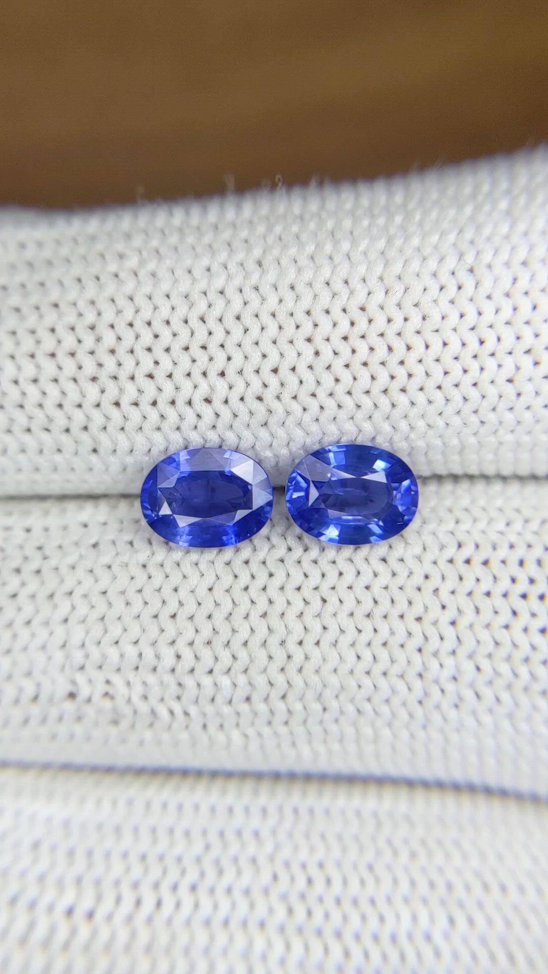 2.11 Ct.Tw.Total Carat Weight Blue Sapphire Pair from Ceylon (Sri Lanka) Size Video
