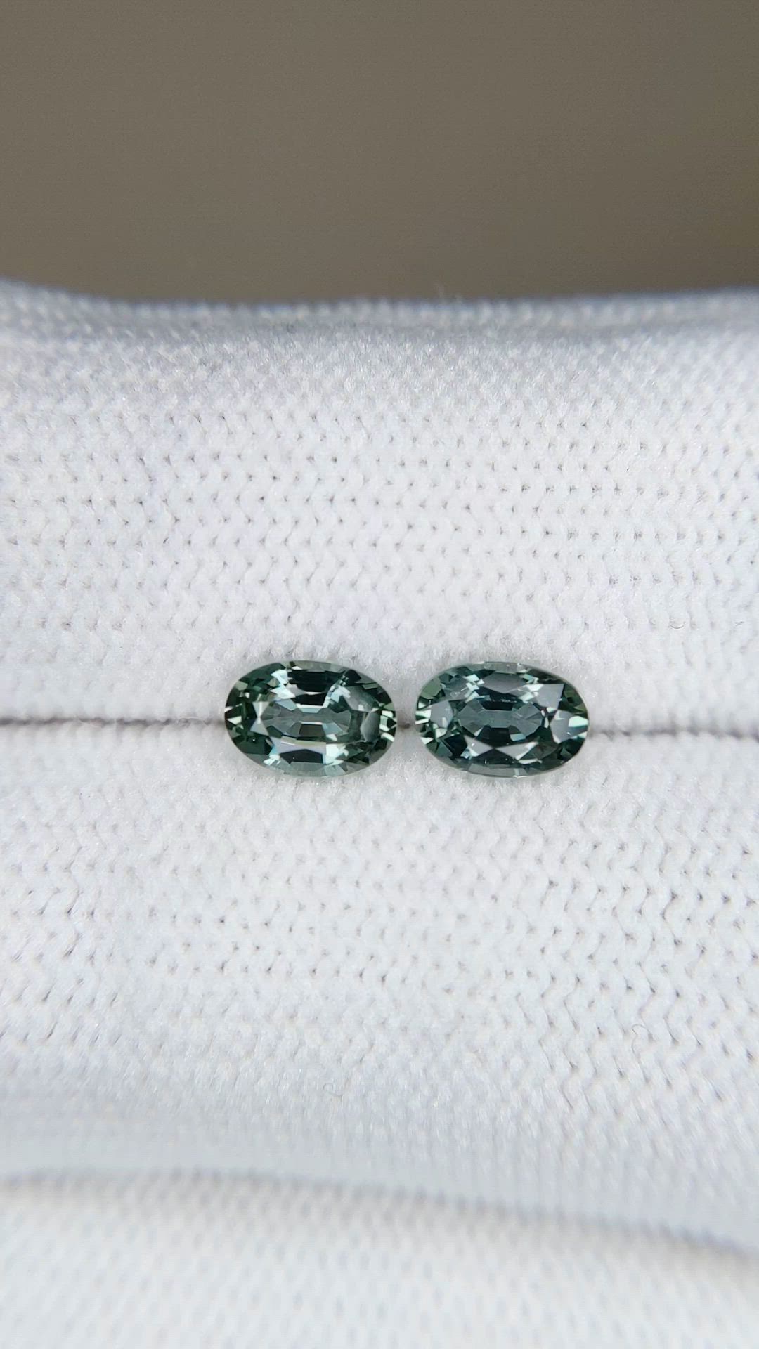1.25 Ct.Tw.Total Carat Weight Bluish Green Sapphire Pair from Ceylon (Sri Lanka) Size Video
