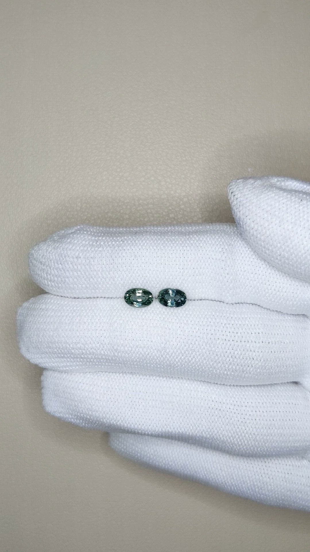 1.25 Ct.Tw.Total Carat Weight Bluish Green Sapphire Pair from Ceylon (Sri Lanka) Size Video