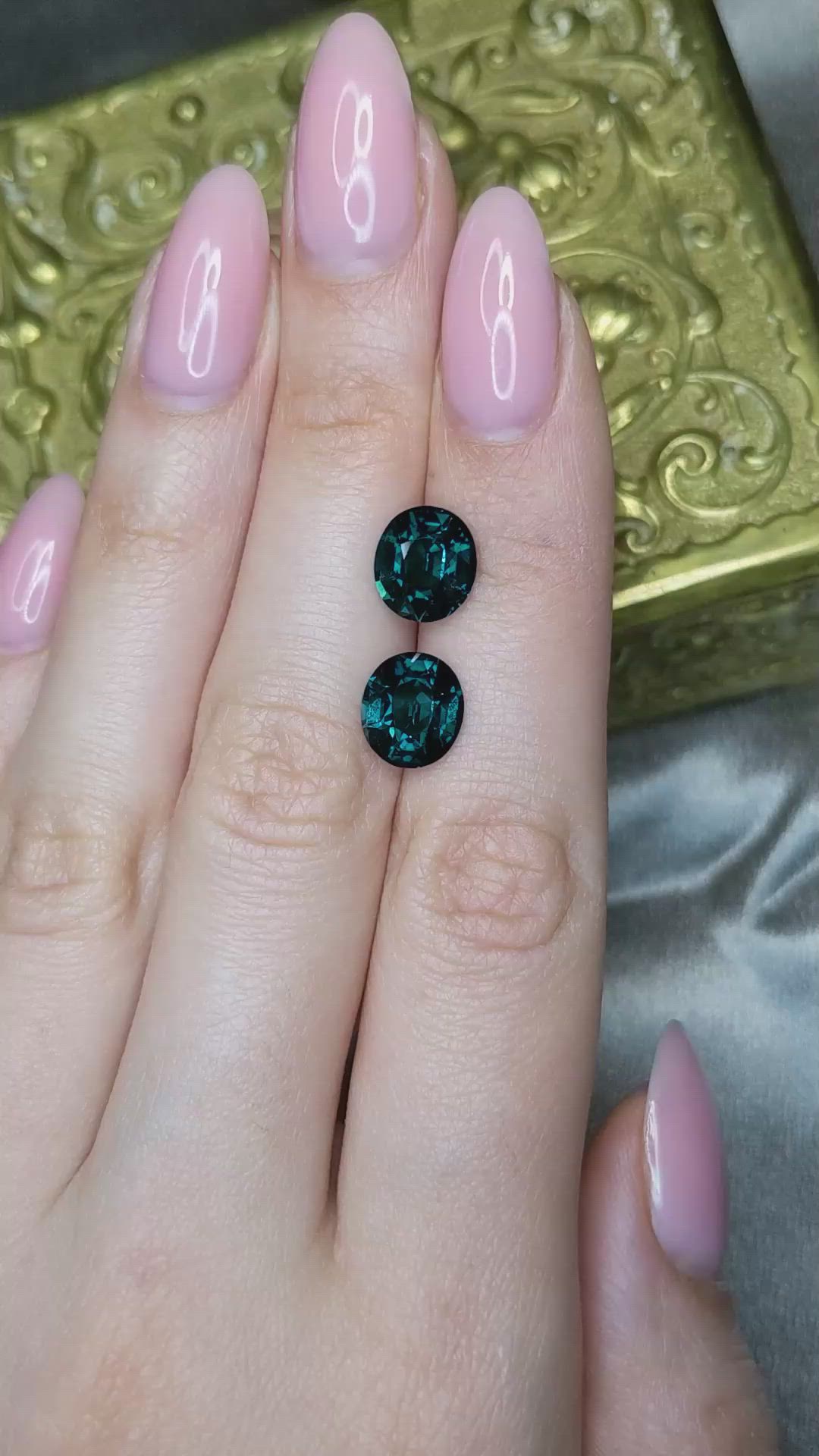 7.56 Ct.Tw.Total Carat Weight Greenish Blue Sapphire Pair from Madagascar Size Video