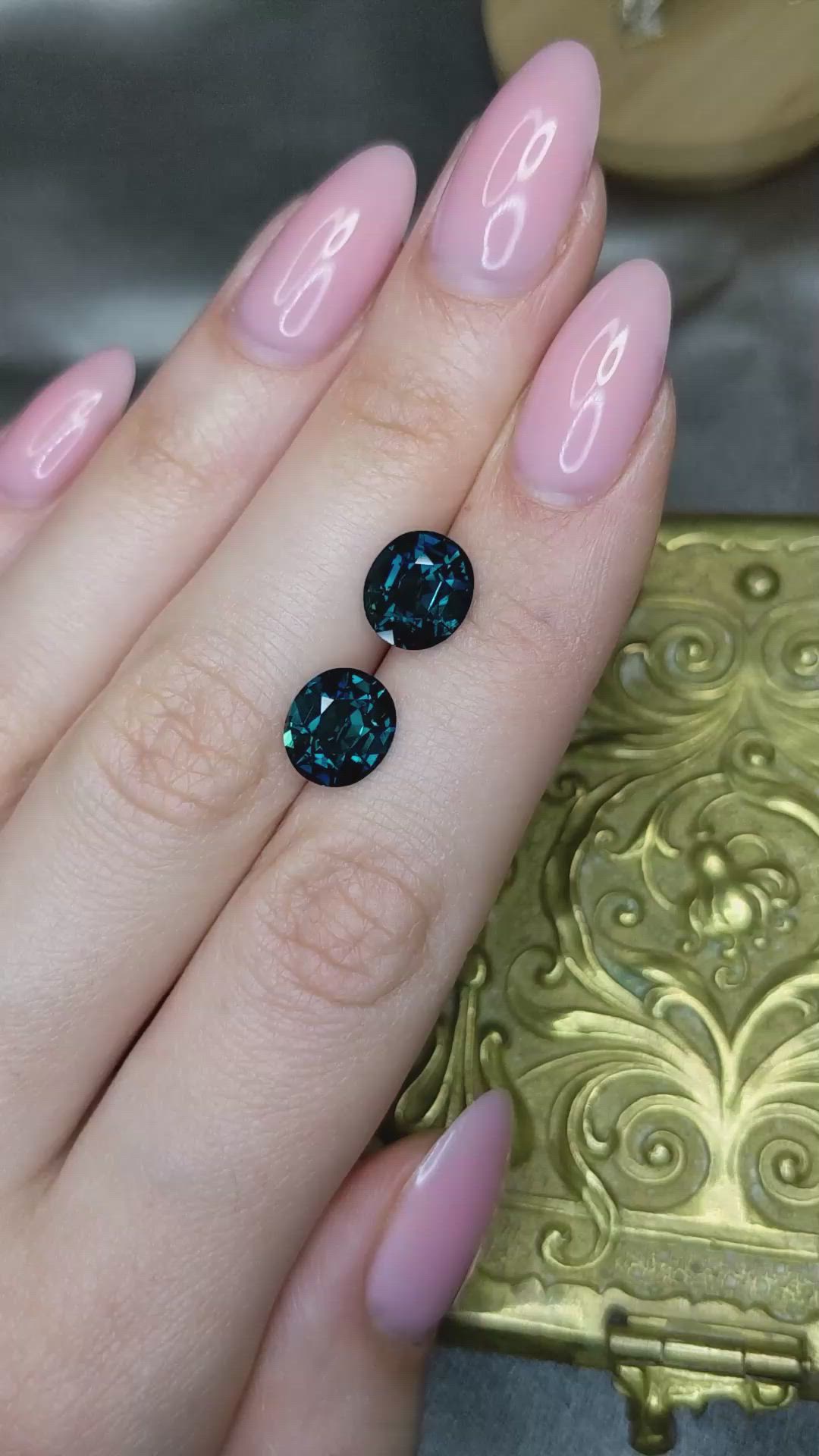 7.56 Ct.Tw.Total Carat Weight Greenish Blue Sapphire Pair from Madagascar Size Video