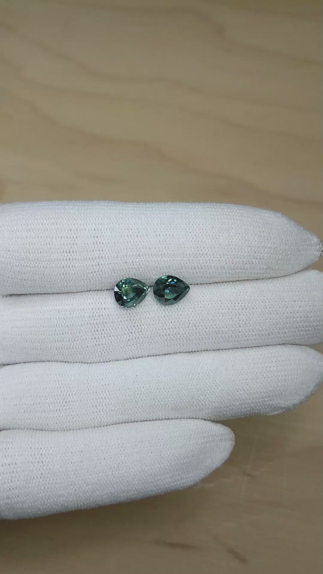 4.48 Ct.Tw.Total Carat Weight Greenish Blue Sapphire Pair from Montana Size Video