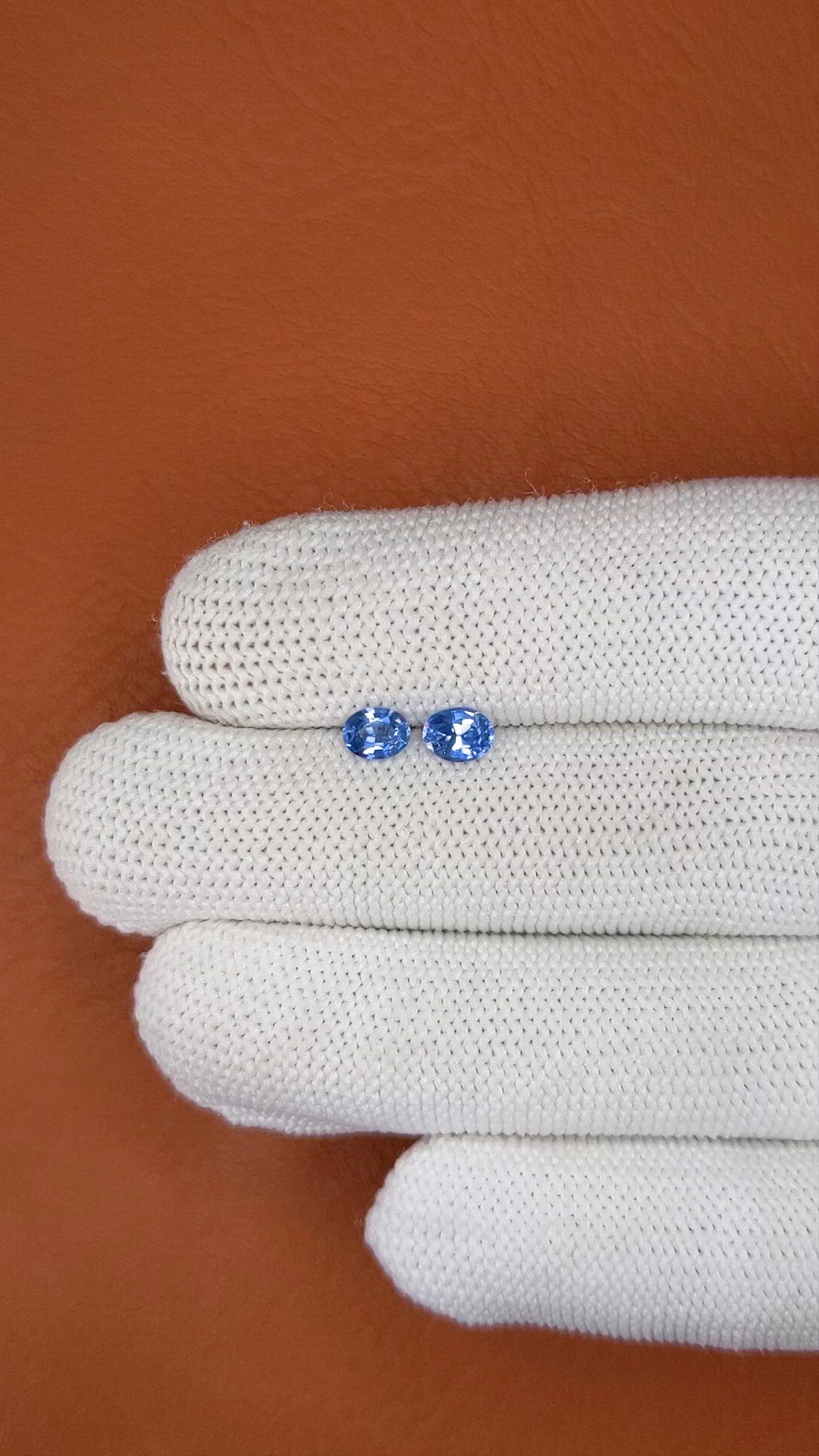 0.82 Ct.Tw.Total Carat Weight Blue Sapphire Pair from Ceylon (Sri Lanka) Size Video