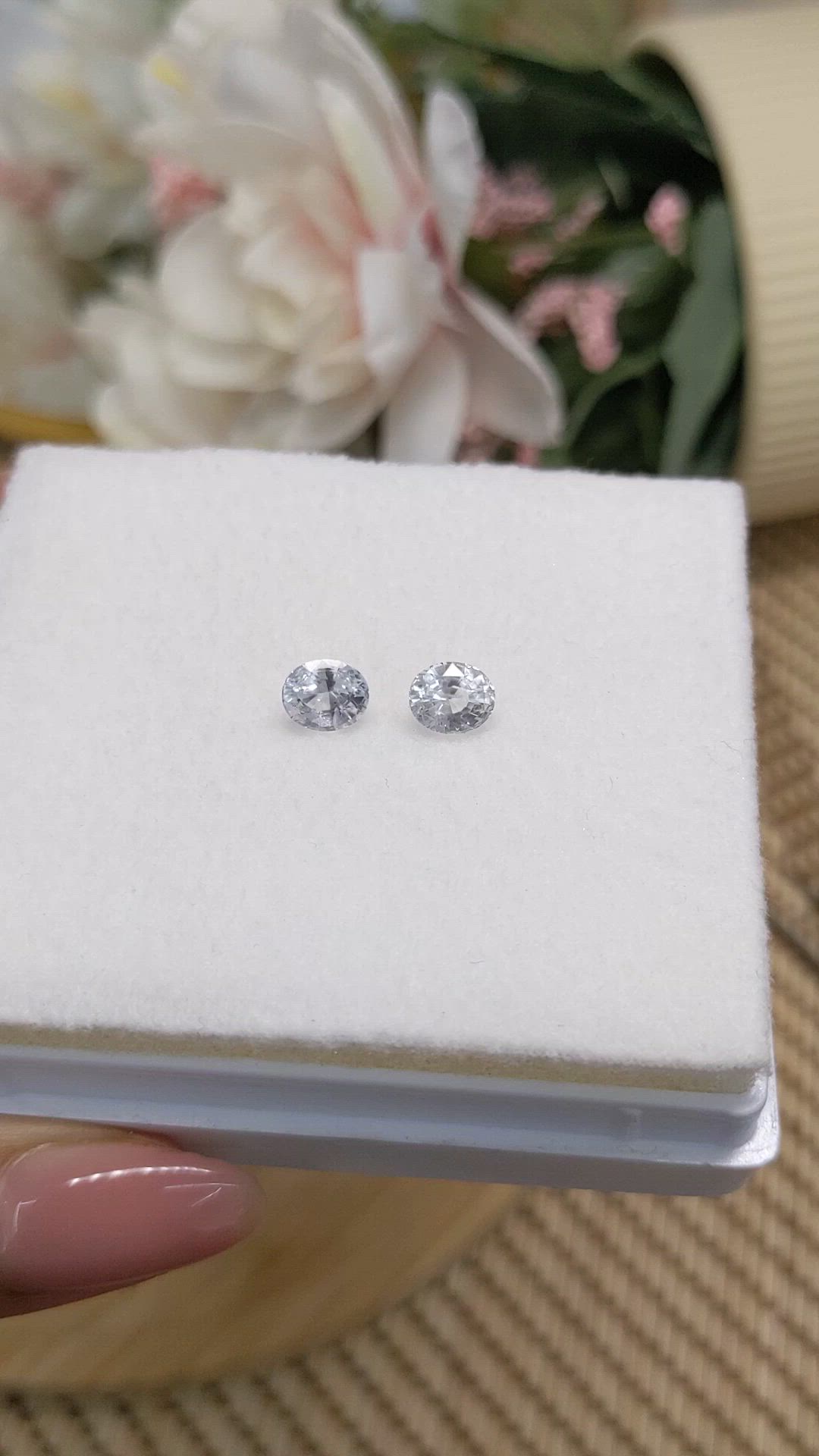 2.44&nbsp;Ct.Tw.Total Carat Weight White Sapphire Pair from Ceylon (Sri Lanka) Size Video