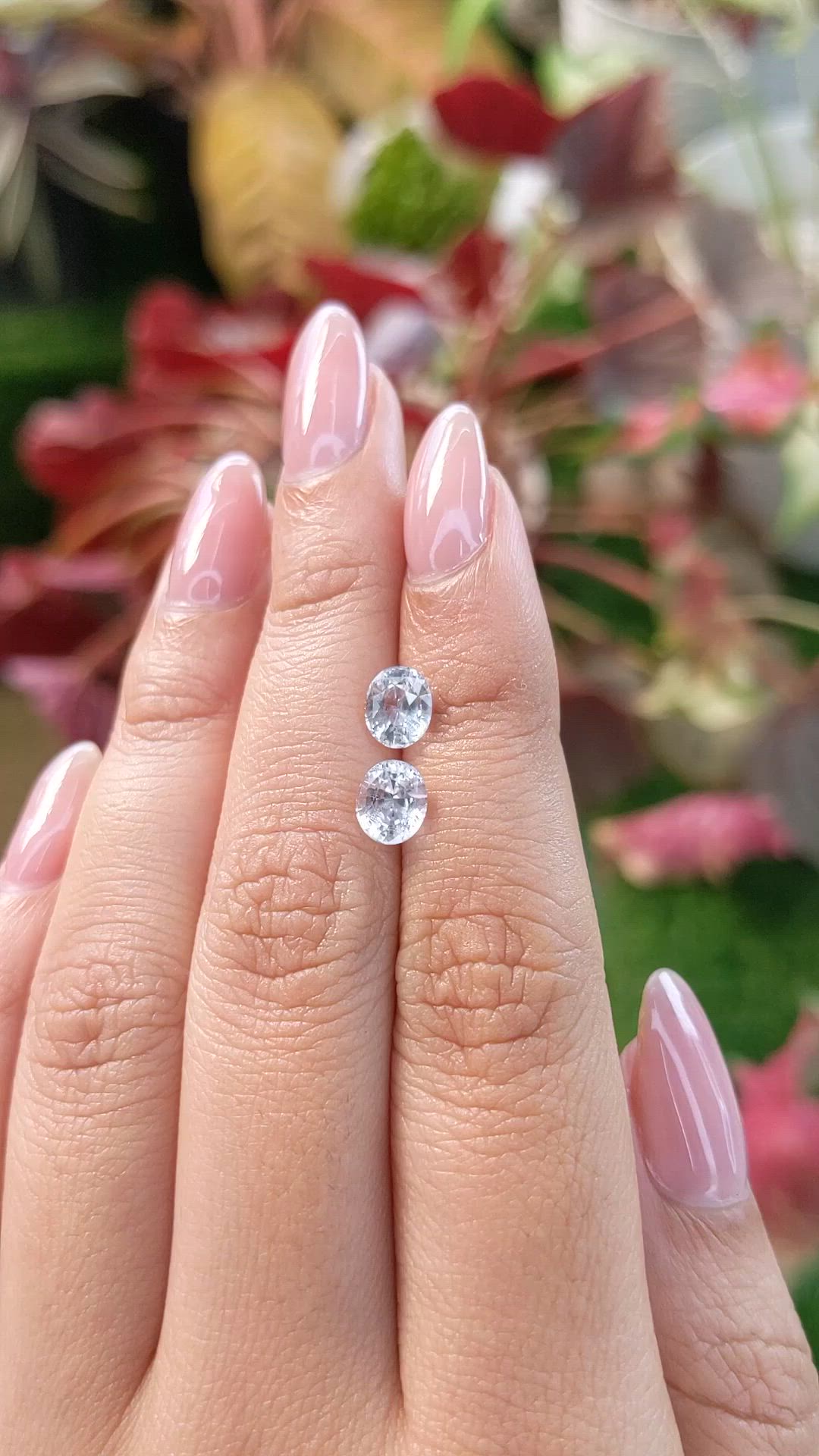 2.44&nbsp;Ct.Tw.Total Carat Weight White Sapphire Pair from Ceylon (Sri Lanka) Size Video