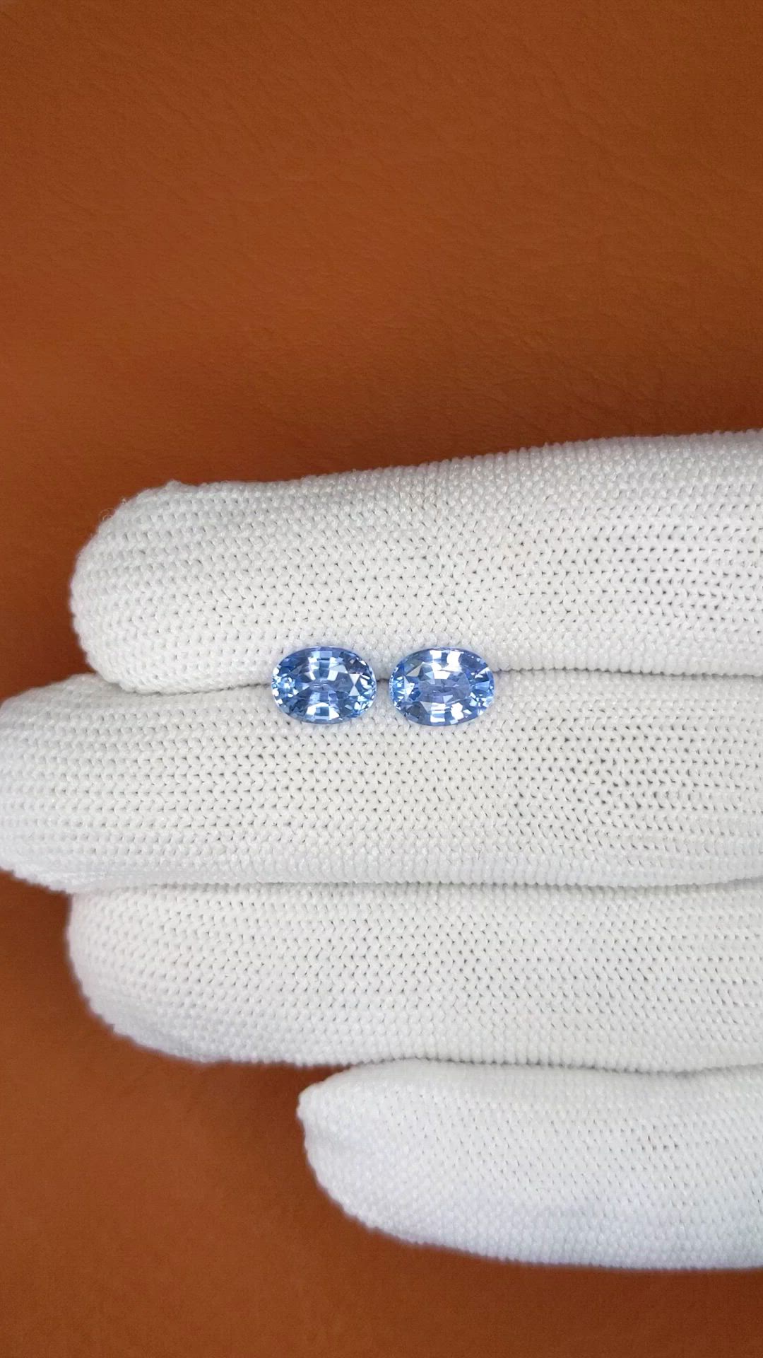 3.55 Ct.Tw.Total Carat Weight Blue Sapphire Pair from Ceylon (Sri Lanka) Size Video