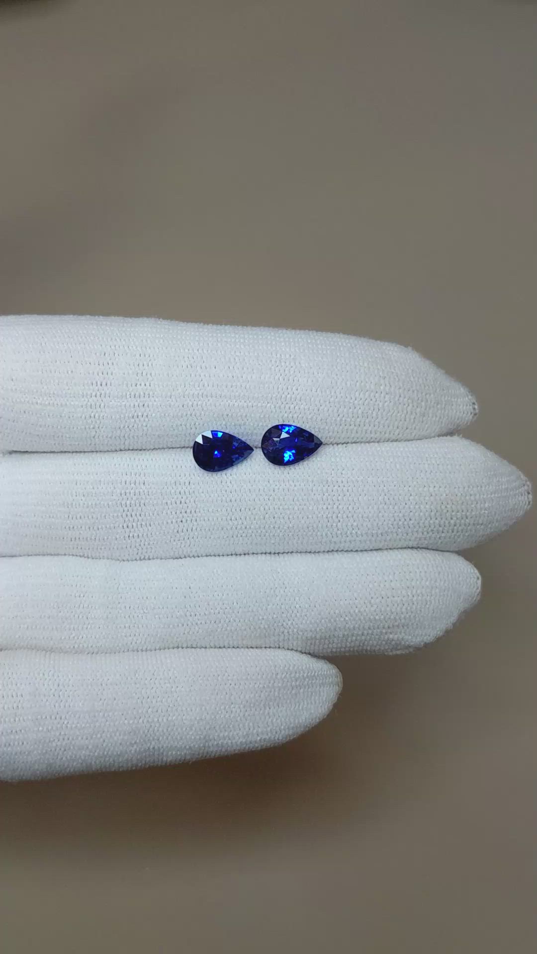 3.62 Ct.Tw.Total Carat Weight Blue Sapphire Pair from Ceylon (Sri Lanka) Size Video