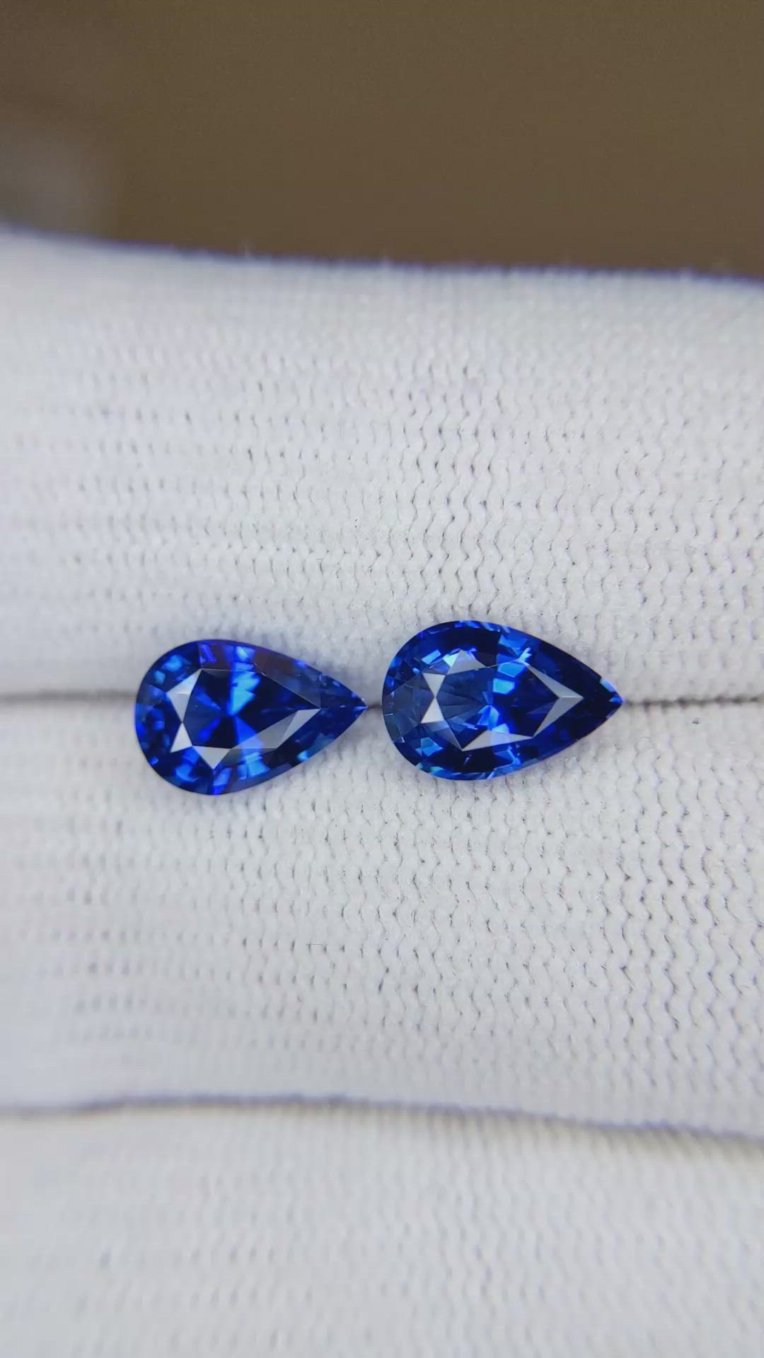 3.62 Ct.Tw.Total Carat Weight Blue Sapphire Pair from Ceylon (Sri Lanka) Size Video