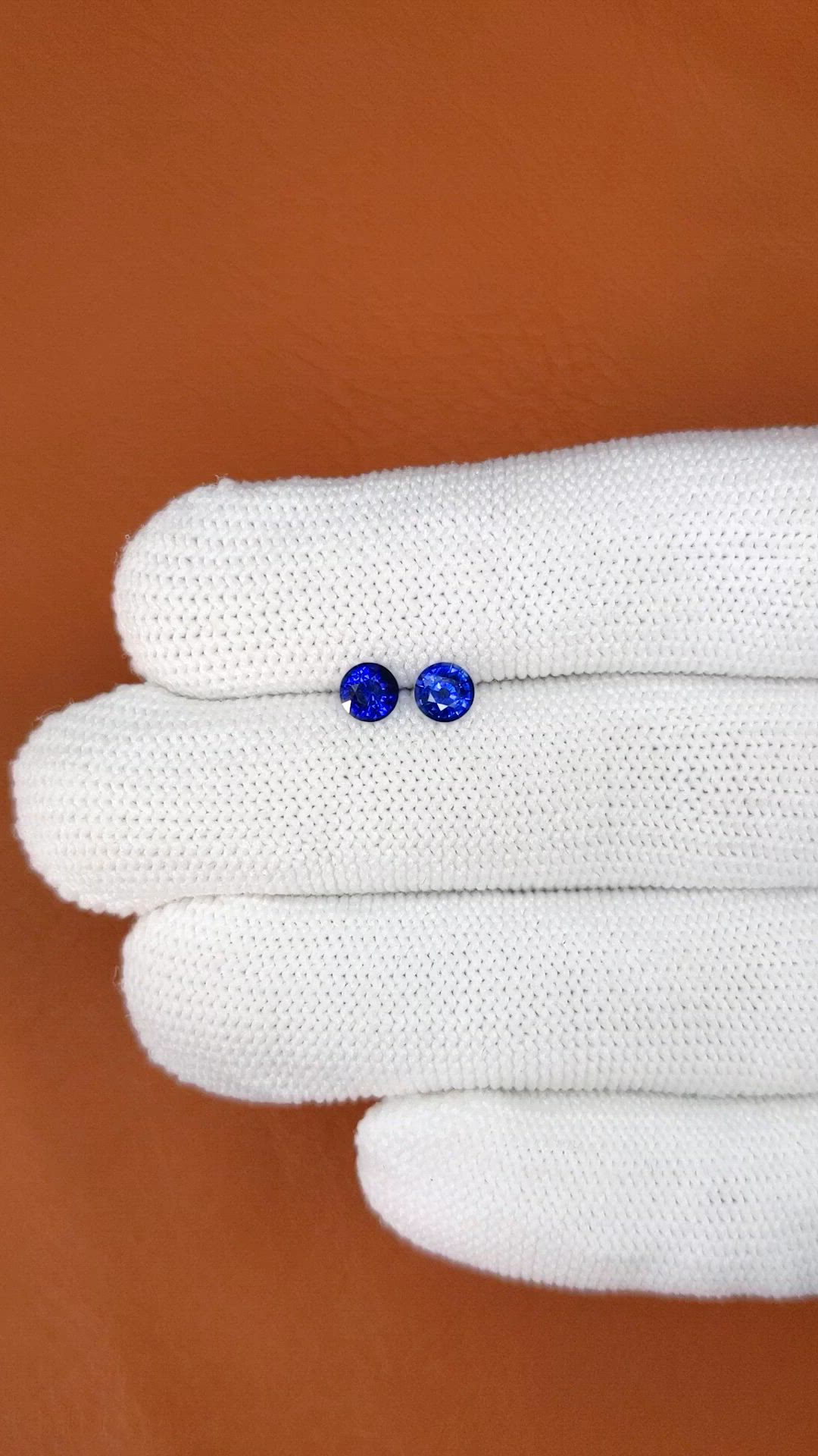 0.87 Ct.Tw.Total Carat Weight Blue Sapphire Pair from Ceylon (Sri Lanka) Size Video