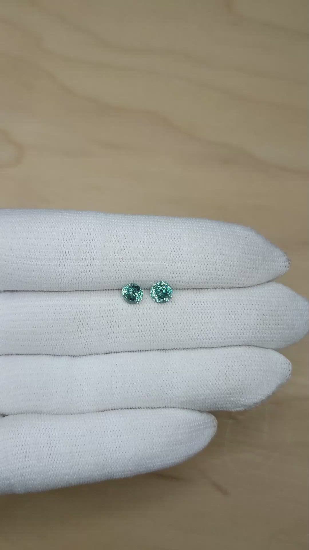 1.95&nbsp;Ct.Tw.Total Carat Weight Bluish Green Sapphire Pair from Montana Size Video