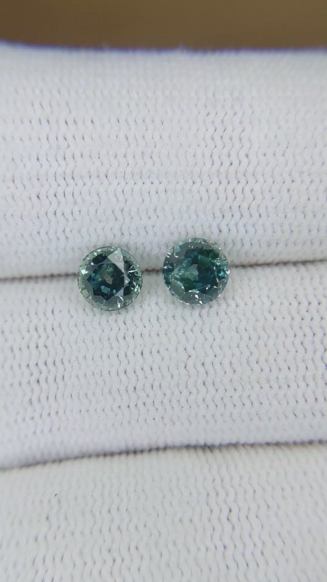 1.95&nbsp;Ct.Tw.Total Carat Weight Bluish Green Sapphire Pair from Montana Size Video