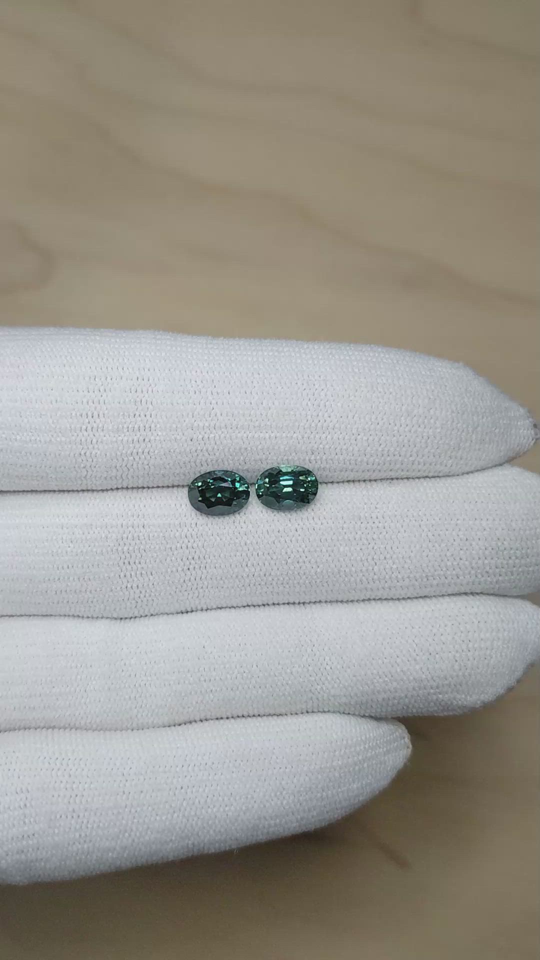 3.34 Ct.Tw.Total Carat Weight Bluish Green Sapphire Pair from Montana Size Video