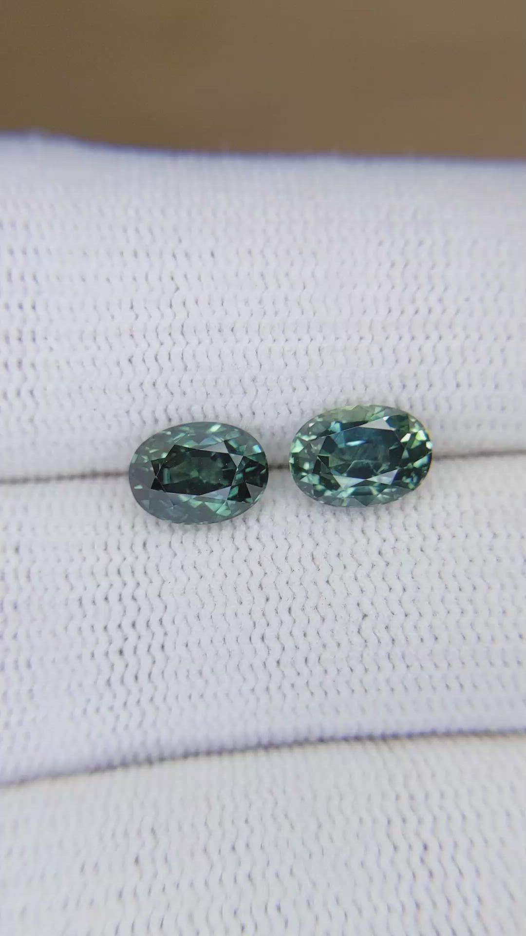 3.34 Ct.Tw.Total Carat Weight Bluish Green Sapphire Pair from Montana Size Video