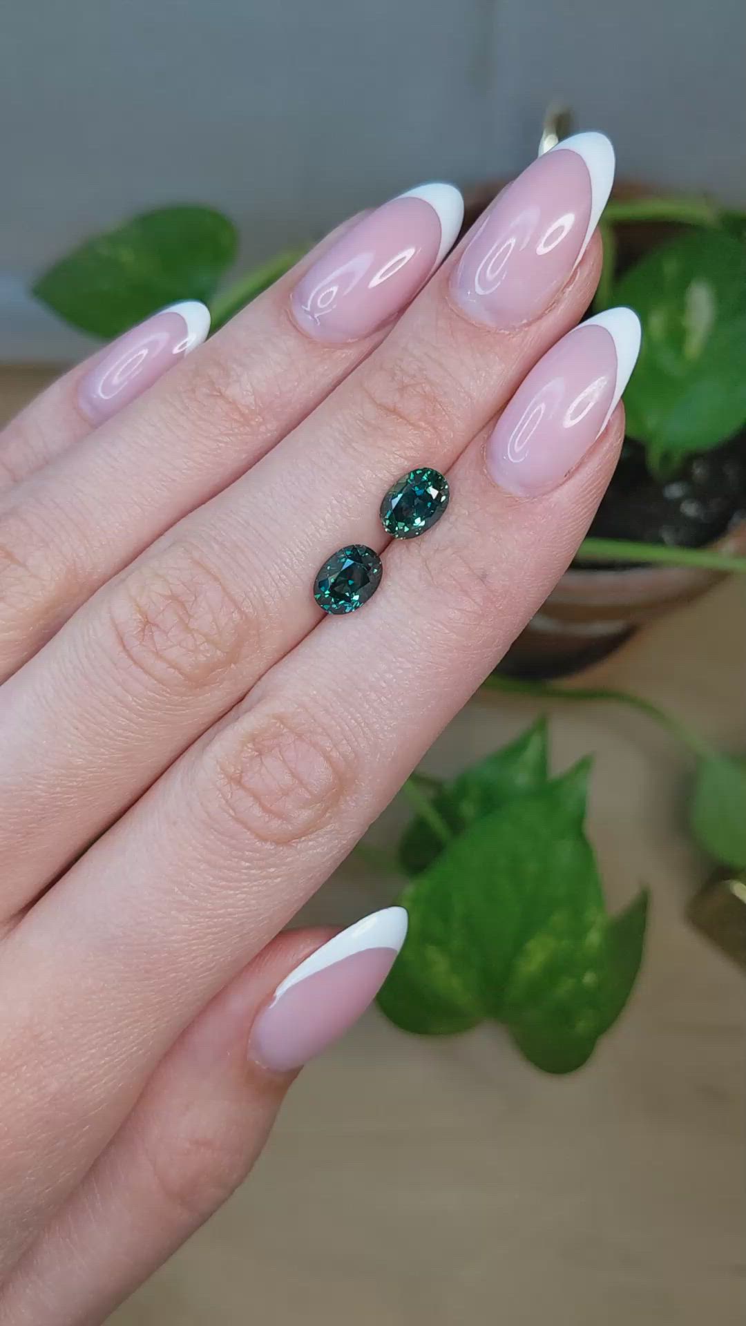 3.34 Ct.Tw.Total Carat Weight Bluish Green Sapphire Pair from Montana Size Video