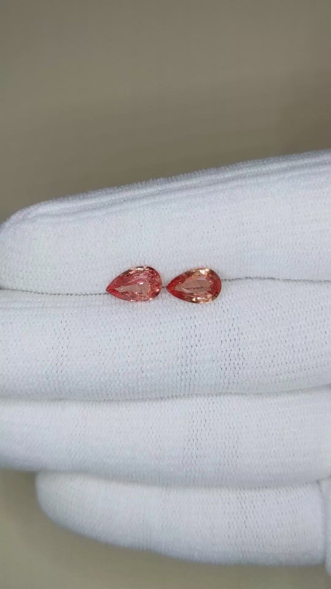2.23 Ct.Tw.Total Carat Weight Padparadscha Sapphire Pair from Ceylon (Sri Lanka) Size Video