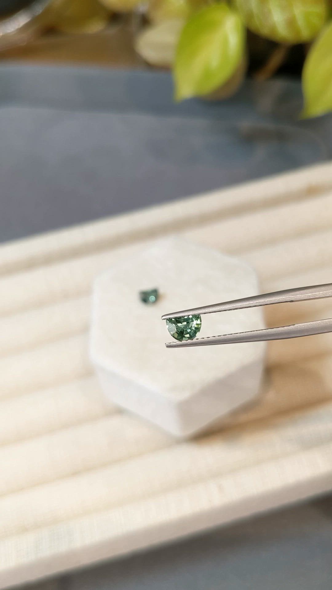 1.10 Ct.Tw.Total Carat Weight Bluish Green Sapphire Pair from Madagascar Size Video