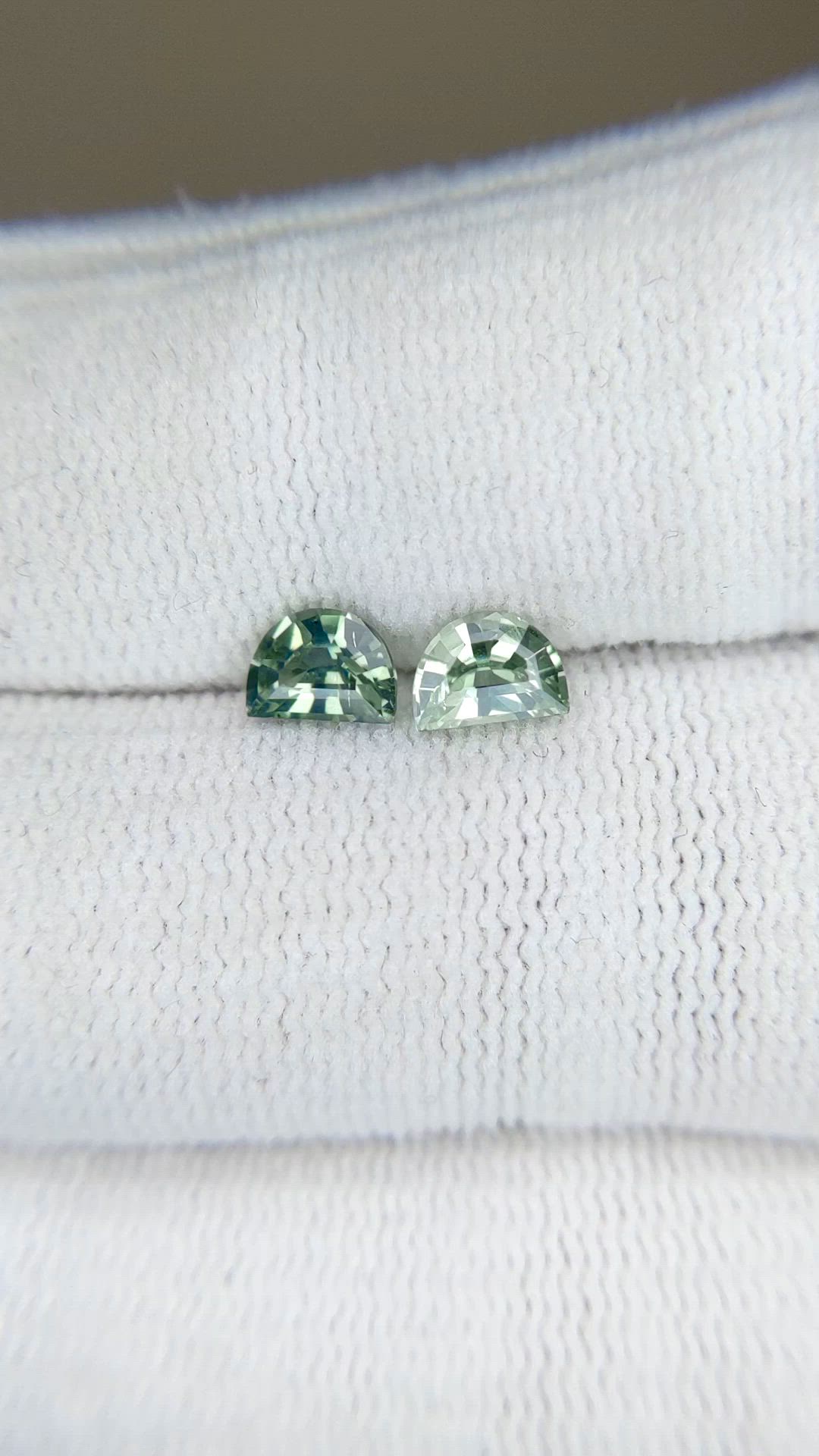 1.10 Ct.Tw.Total Carat Weight Bluish Green Sapphire Pair from Madagascar Size Video