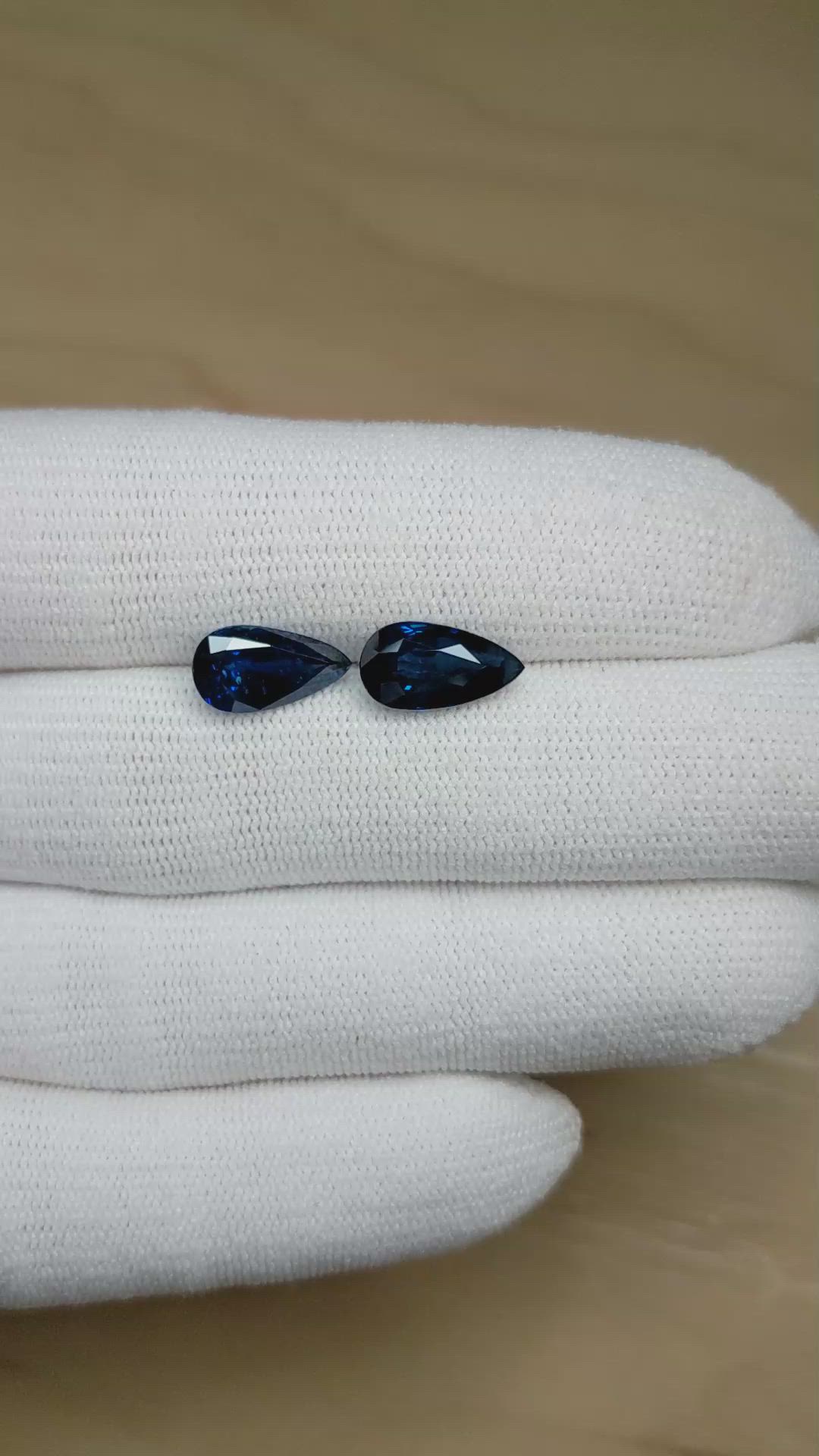 6.36 Ct.Tw.Total Carat Weight Blue Sapphire Pair from Ceylon (Sri Lanka) Size Video