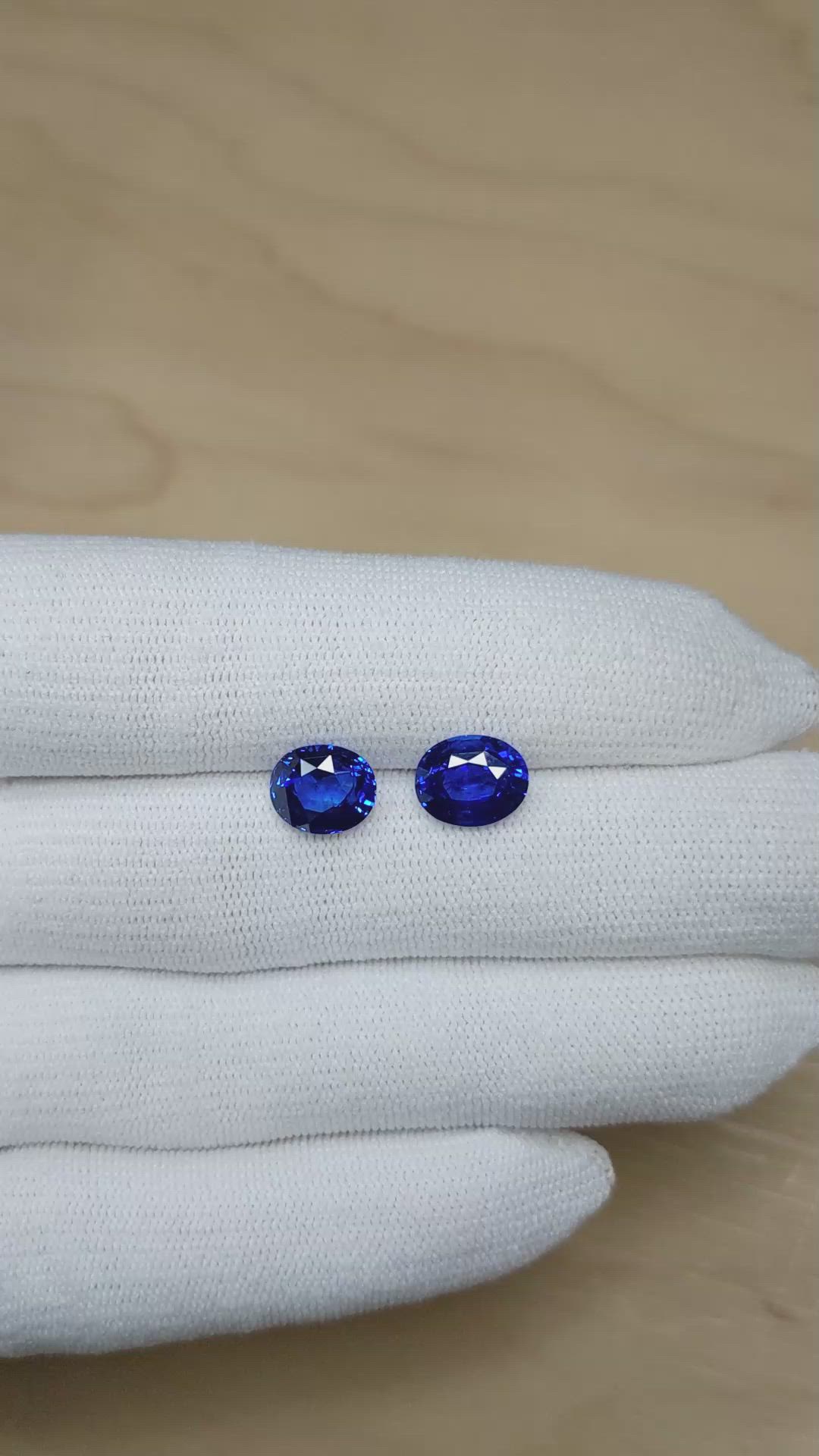 5.70 Ct.Tw.Total Carat Weight Blue Sapphire Pair from Ceylon (Sri Lanka) Size Video