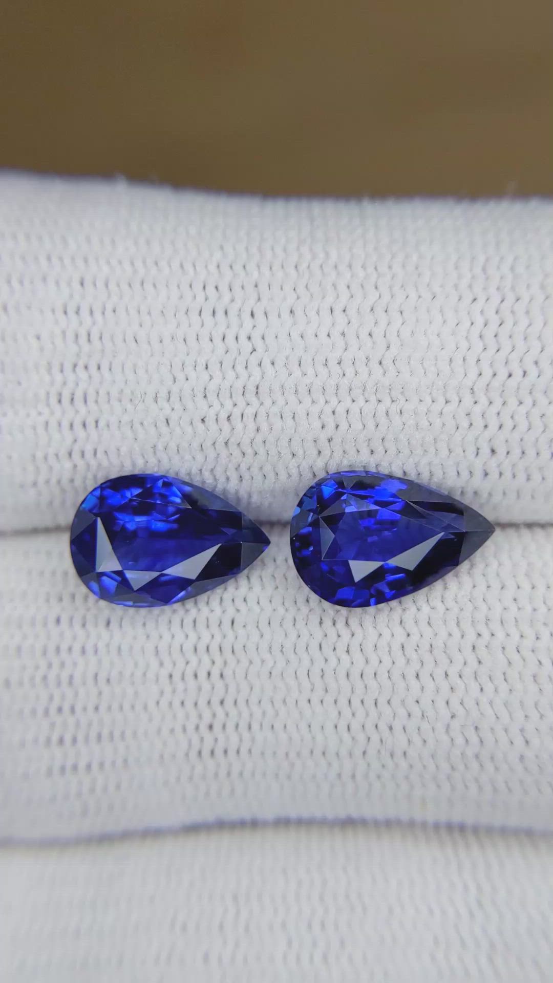 5.36 Ct.Tw.Total Carat Weight Blue Sapphire Pair from Ceylon (Sri Lanka) Size Video