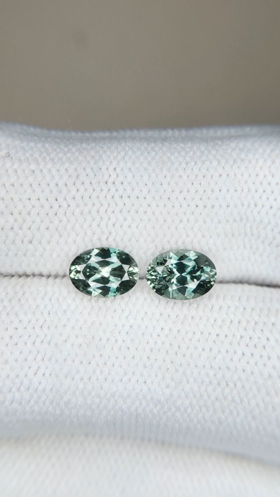 1.95 Ct.Tw.Total Carat Weight Bluish Green Sapphire Pair from Montana Size Video