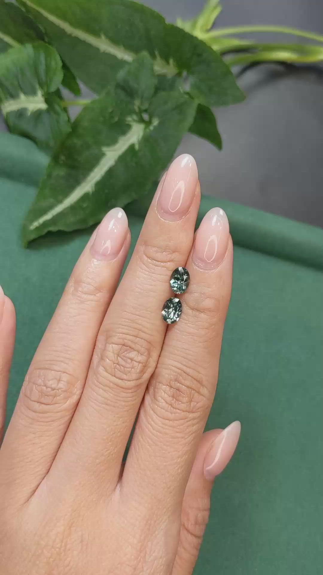 1.95 Ct.Tw.Total Carat Weight Bluish Green Sapphire Pair from Montana Size Video