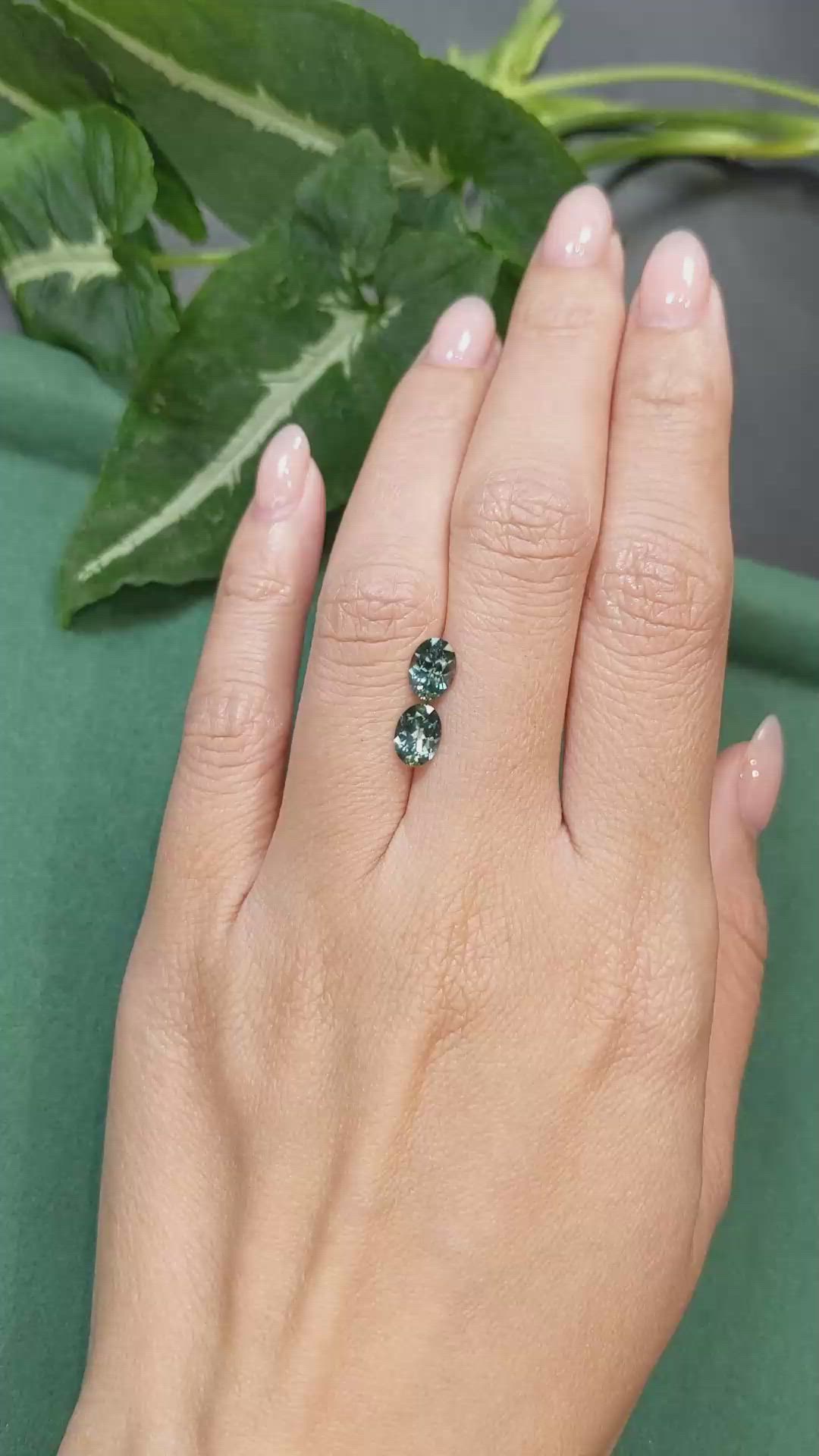 1.95 Ct.Tw.Total Carat Weight Bluish Green Sapphire Pair from Montana Size Video