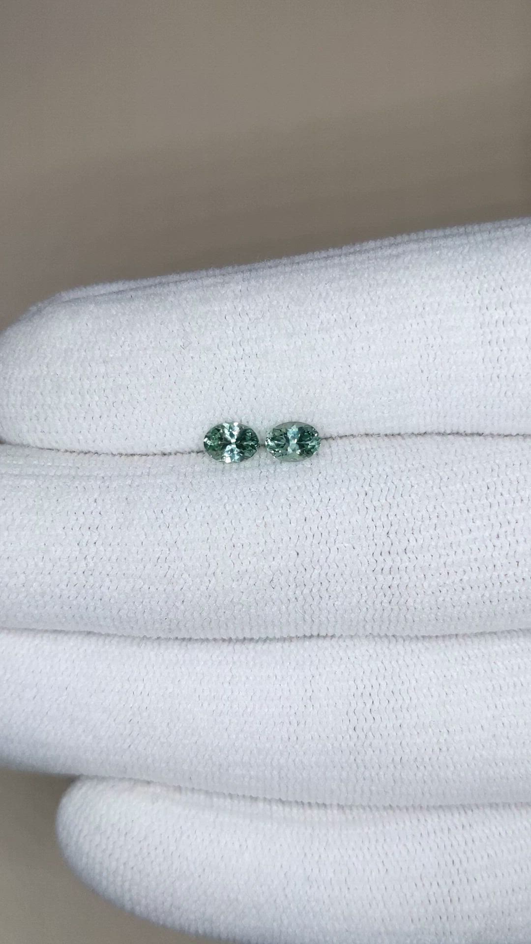 0.71 Ct.Tw.Total Carat Weight Green Sapphire Pair from Montana Size Video