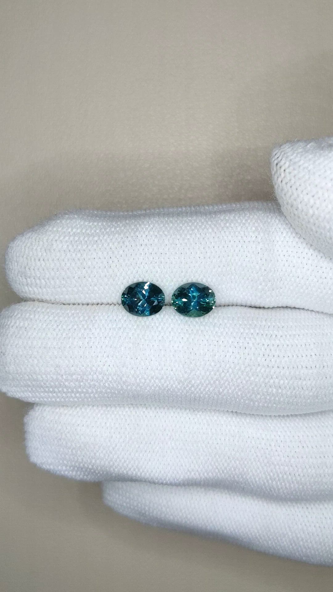 2.30 Ct.Tw.Total Carat Weight Bluish Green Sapphire Pair from Montana Size Video