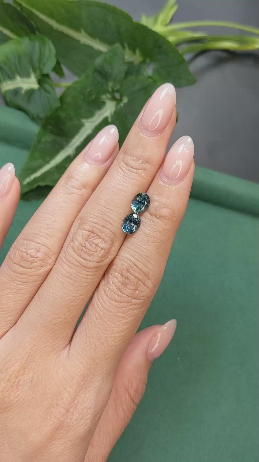 2.30 Ct.Tw.Total Carat Weight Bluish Green Sapphire Pair from Montana Size Video