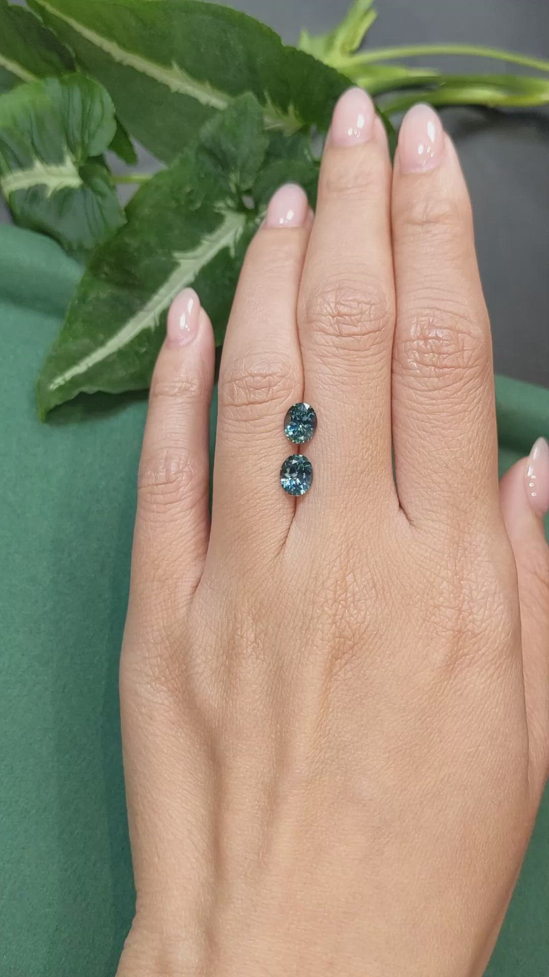 2.30 Ct.Tw.Total Carat Weight Bluish Green Sapphire Pair from Montana Size Video