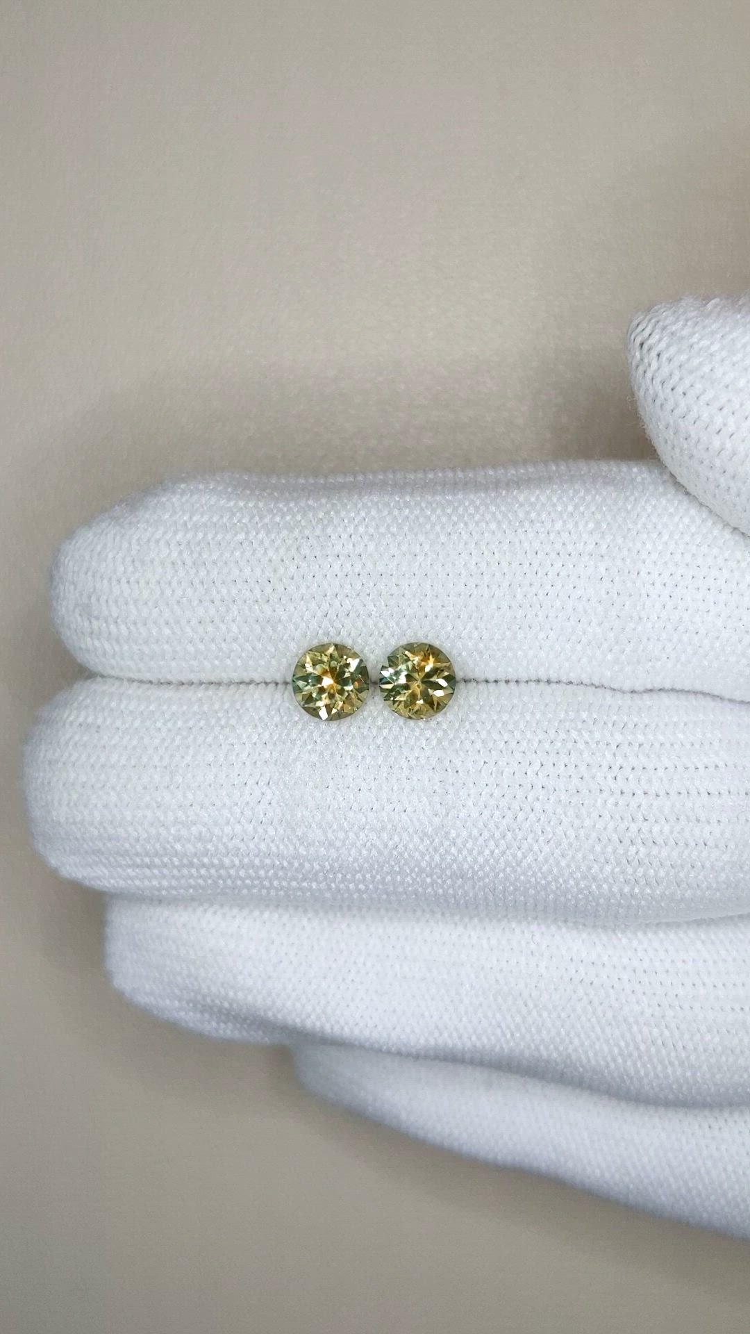 1.64&nbsp;Ct.Tw.Total Carat Weight Greenish Yellow Sapphire Pair from Montana Size Video