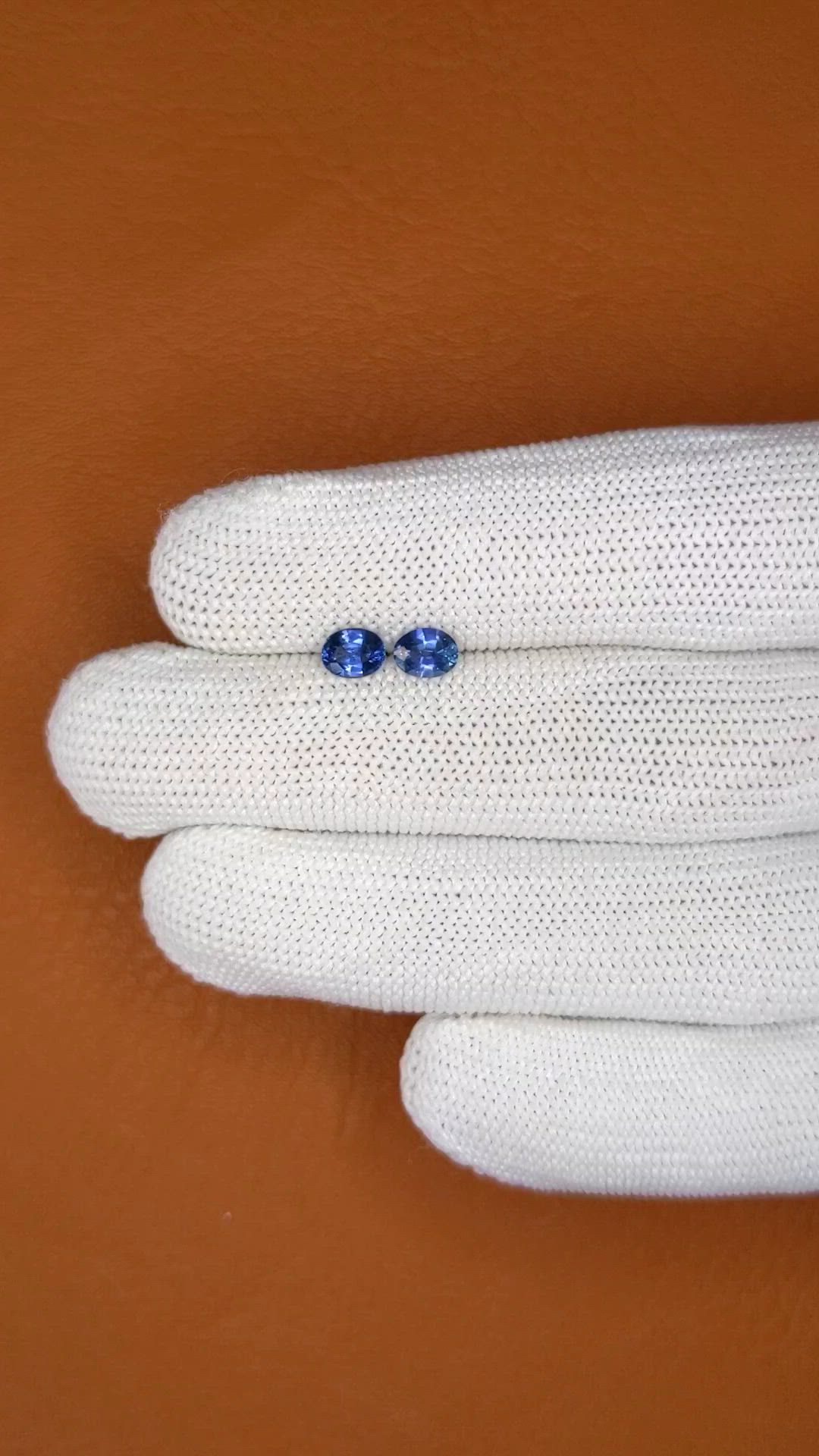 1.05 Ct.Tw.Total Carat Weight Blue Sapphire Pair from Madagascar Size Video