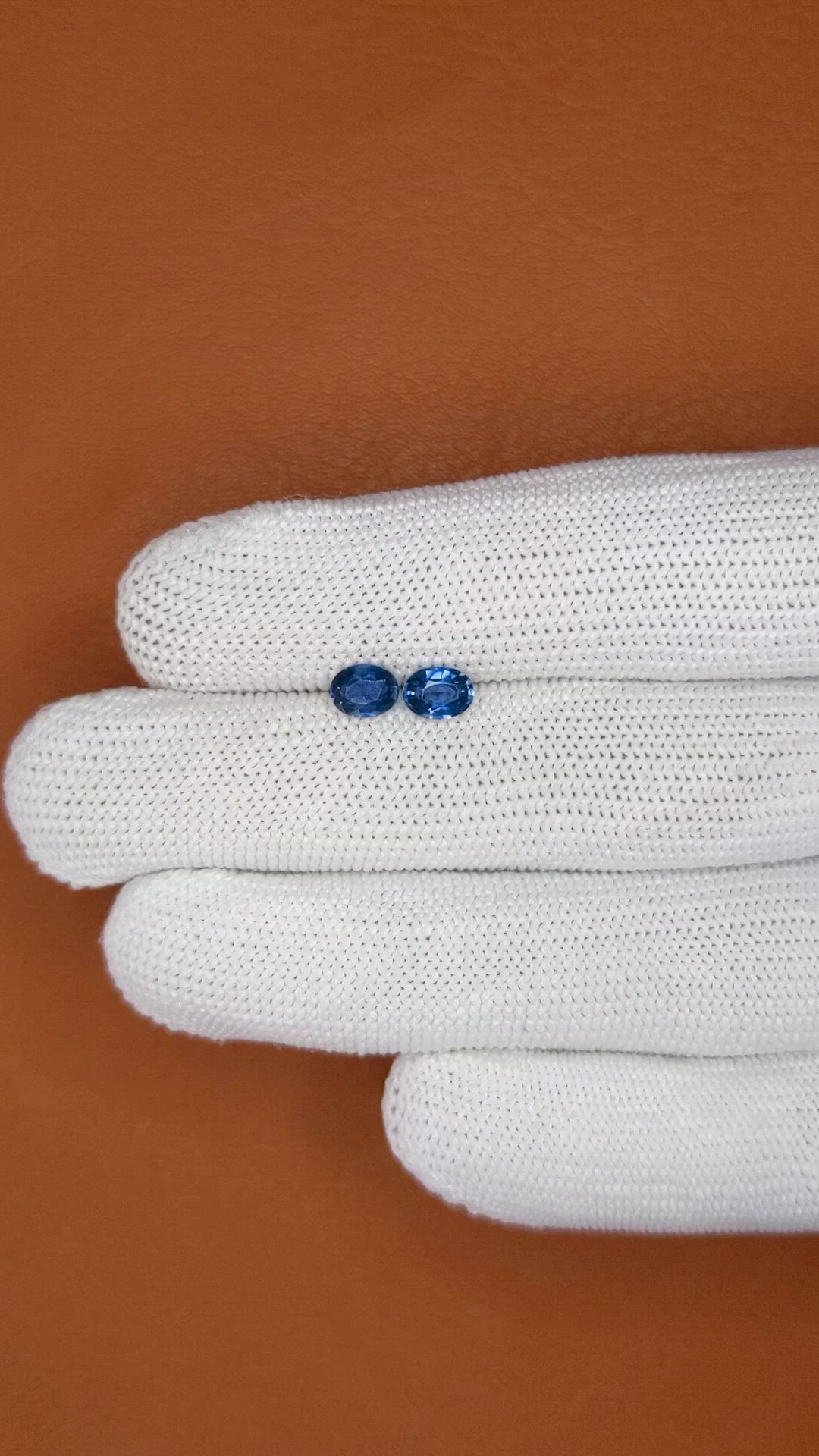 1.32 Ct.Tw.Total Carat Weight Blue Sapphire Pair from Ceylon (Sri Lanka) Size Video