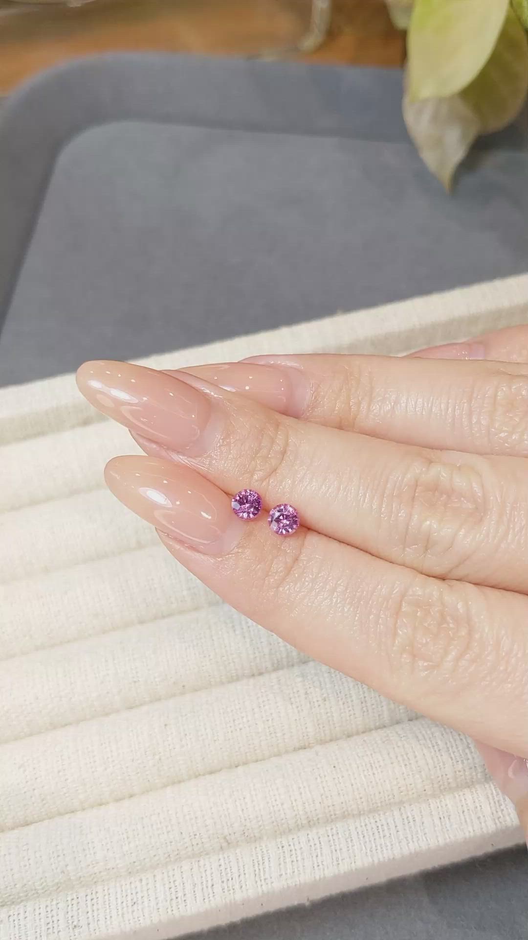 0.84 Ct.Tw.Total Carat Weight Purplish Pink Sapphire Pair from Ceylon (Sri Lanka) Size Video