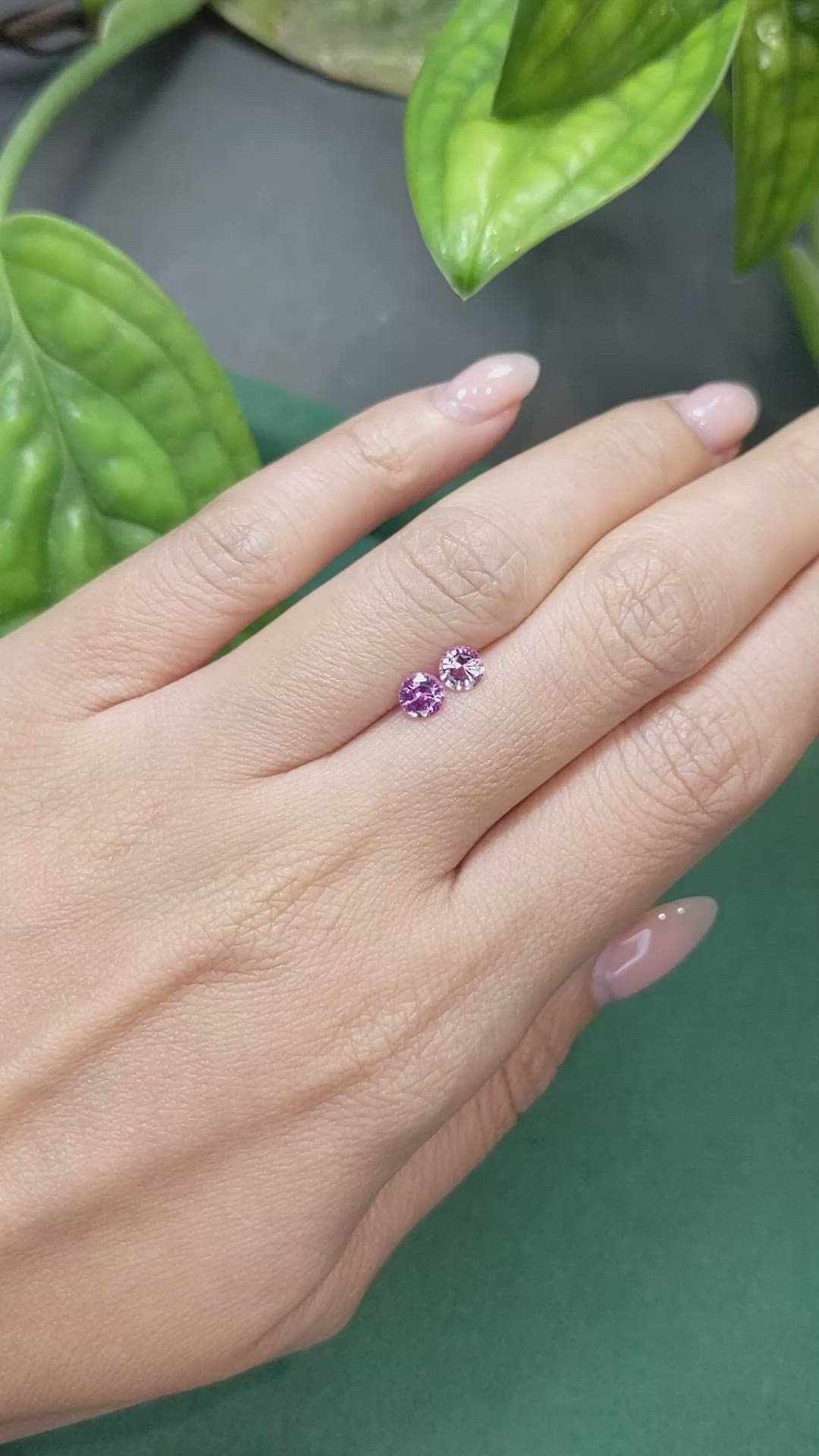 0.86 Ct.Tw.Total Carat Weight Purplish Pink Sapphire Pair from Ceylon (Sri Lanka) Size Video