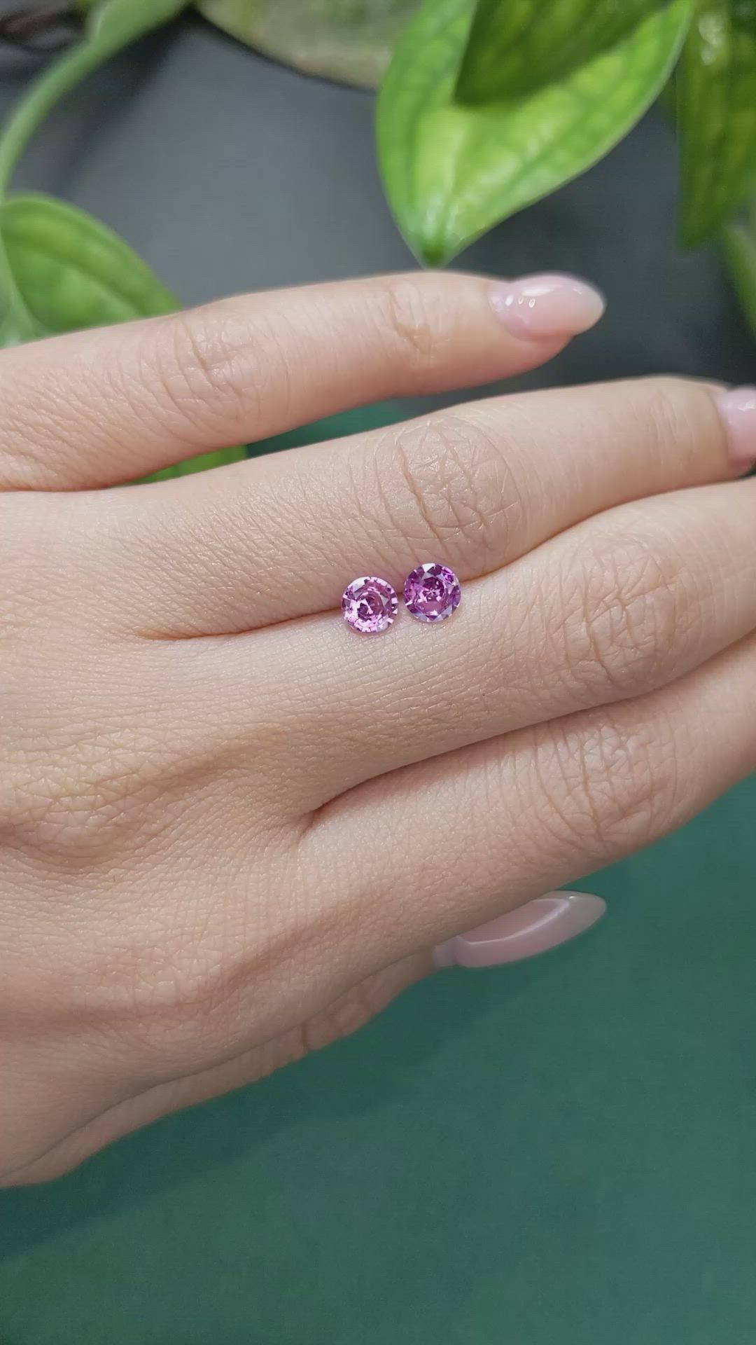 0.90 Ct.Tw.Total Carat Weight Purplish Pink Sapphire Pair from Ceylon (Sri Lanka) Size Video
