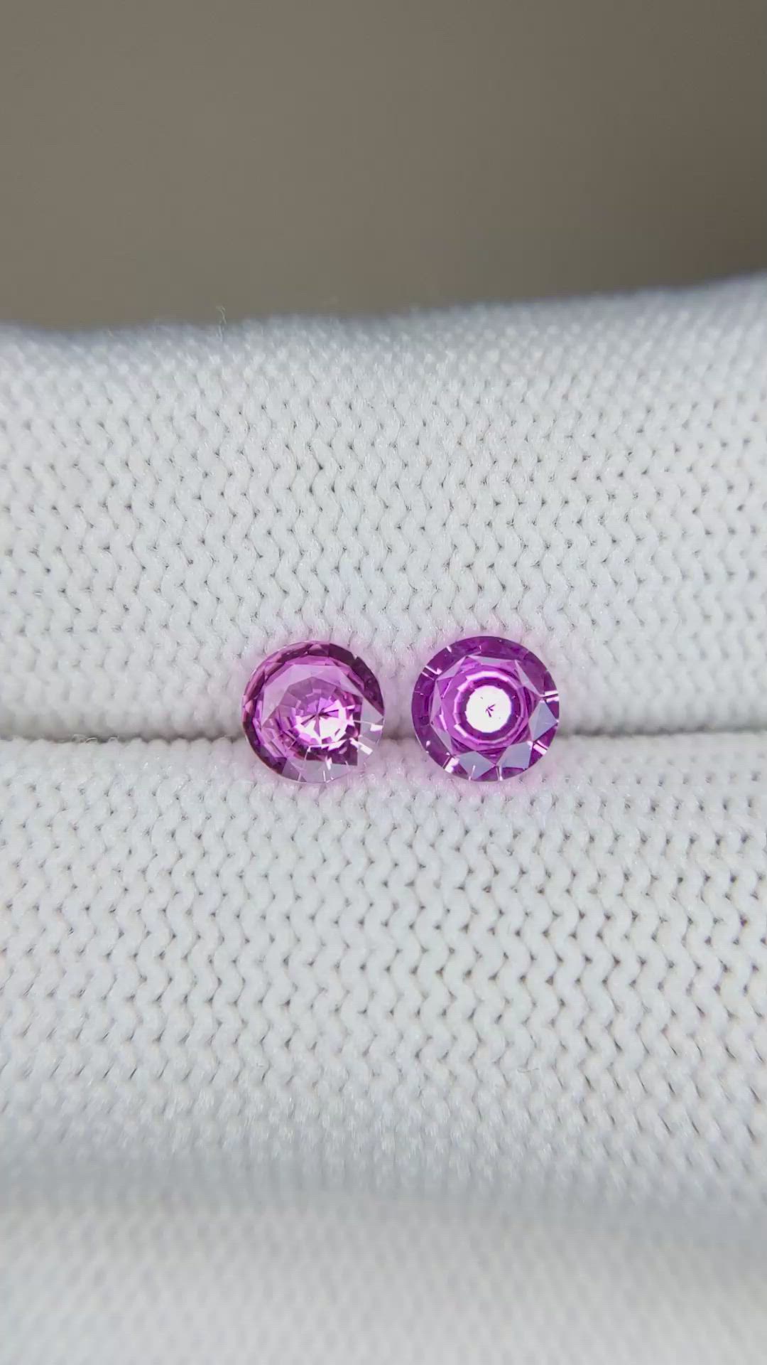 0.90 Ct.Tw.Total Carat Weight Purplish Pink Sapphire Pair from Ceylon (Sri Lanka) Size Video