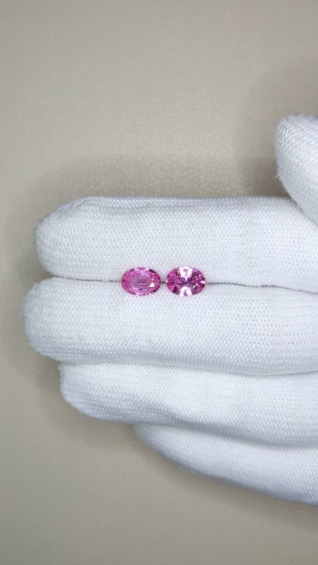 1.85 Ct.Tw.Total Carat Weight Pink Sapphire Pair from Ceylon (Sri Lanka) Size Video
