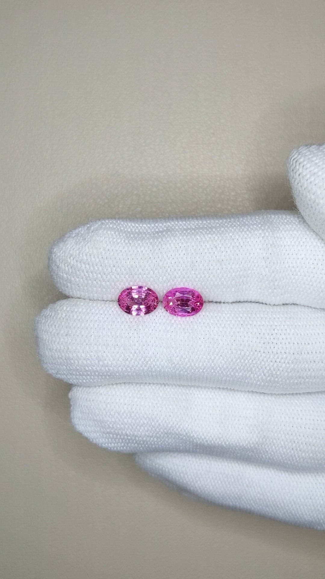 1.78 Ct.Tw.Total Carat Weight Pink Sapphire Pair from Ceylon (Sri Lanka) Size Video