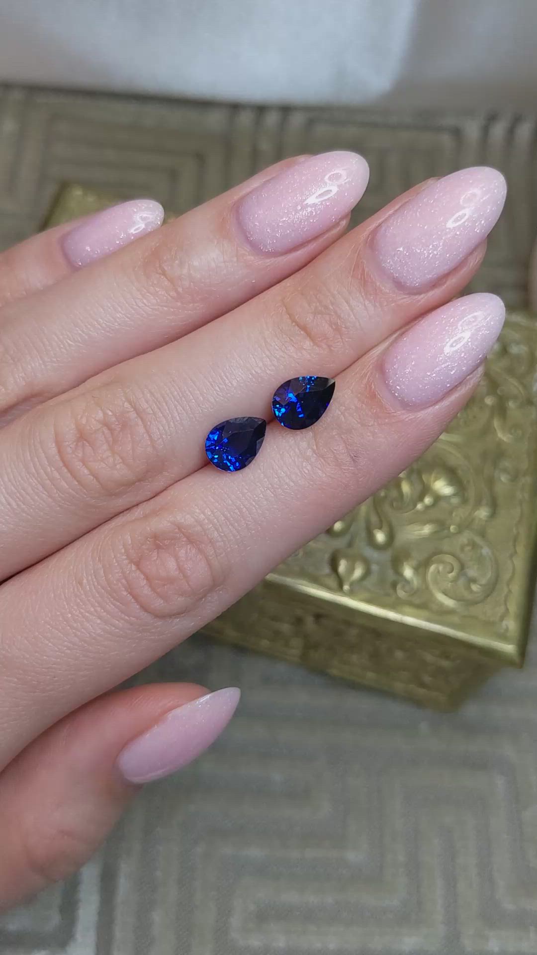 4.64 Ct.Tw.Total Carat Weight Blue Sapphire Pair from Ceylon (Sri Lanka) Size Video