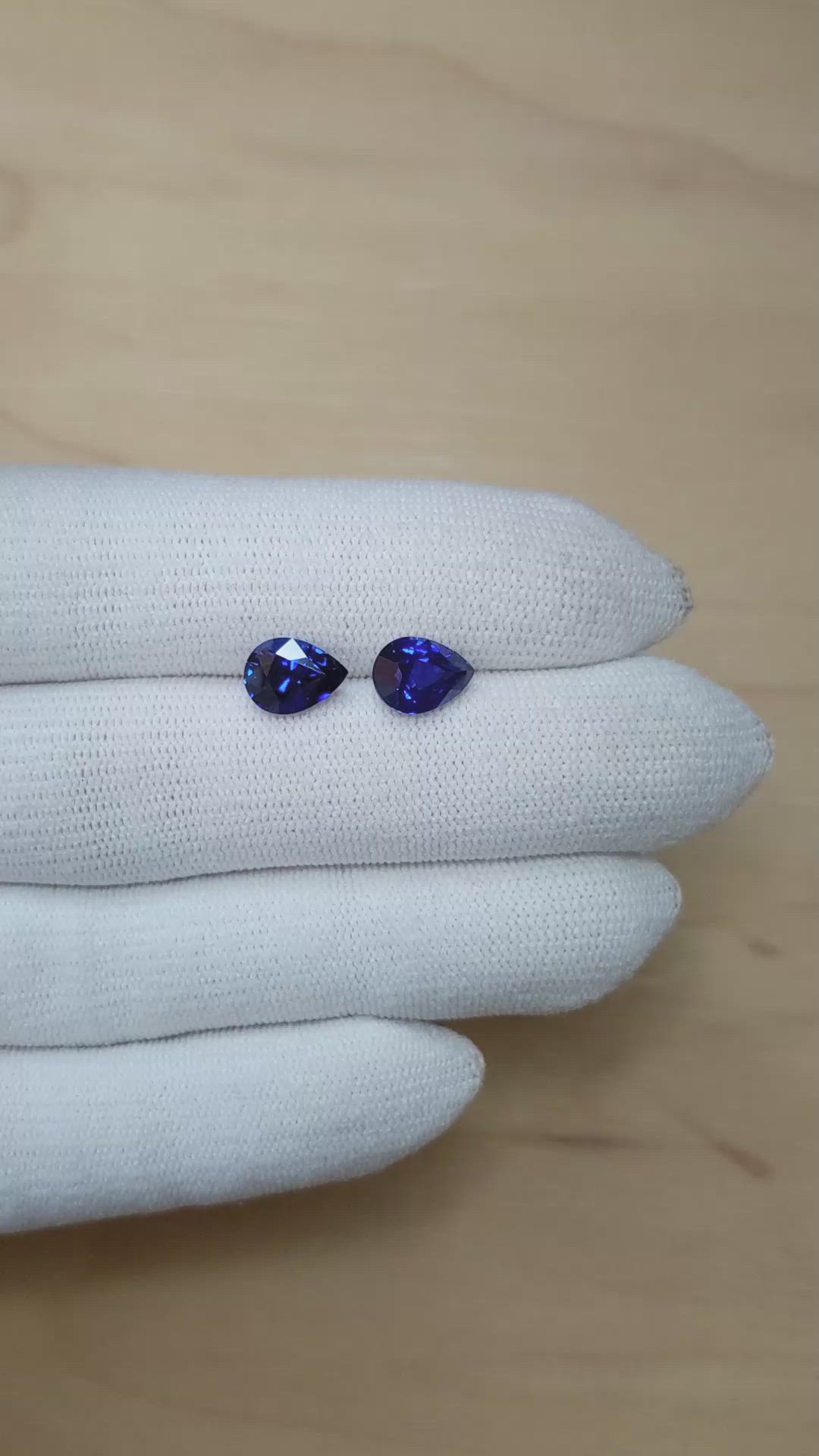 4.64 Ct.Tw.Total Carat Weight Blue Sapphire Pair from Ceylon (Sri Lanka) Size Video