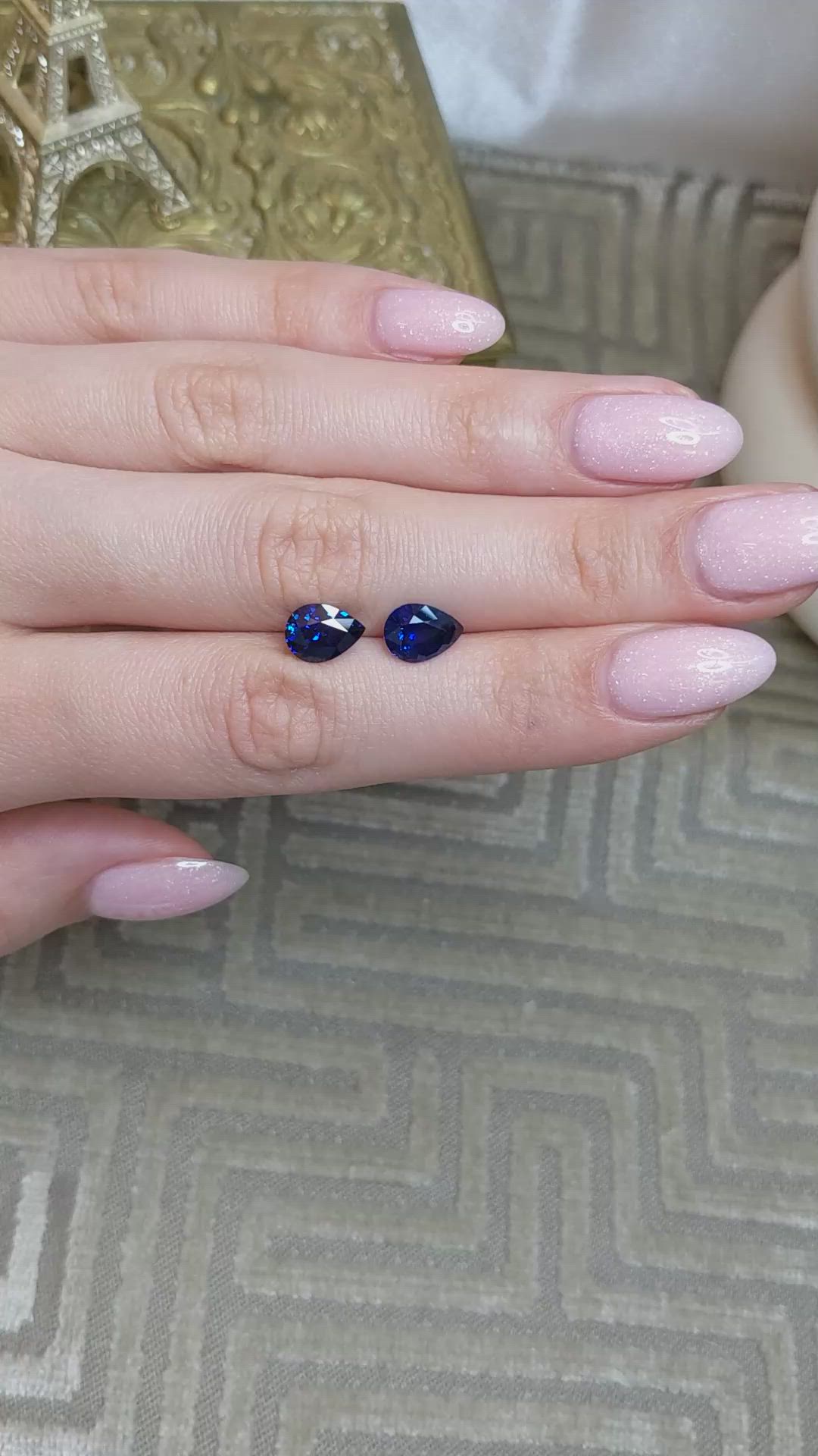 4.64 Ct.Tw.Total Carat Weight Blue Sapphire Pair from Ceylon (Sri Lanka) Size Video