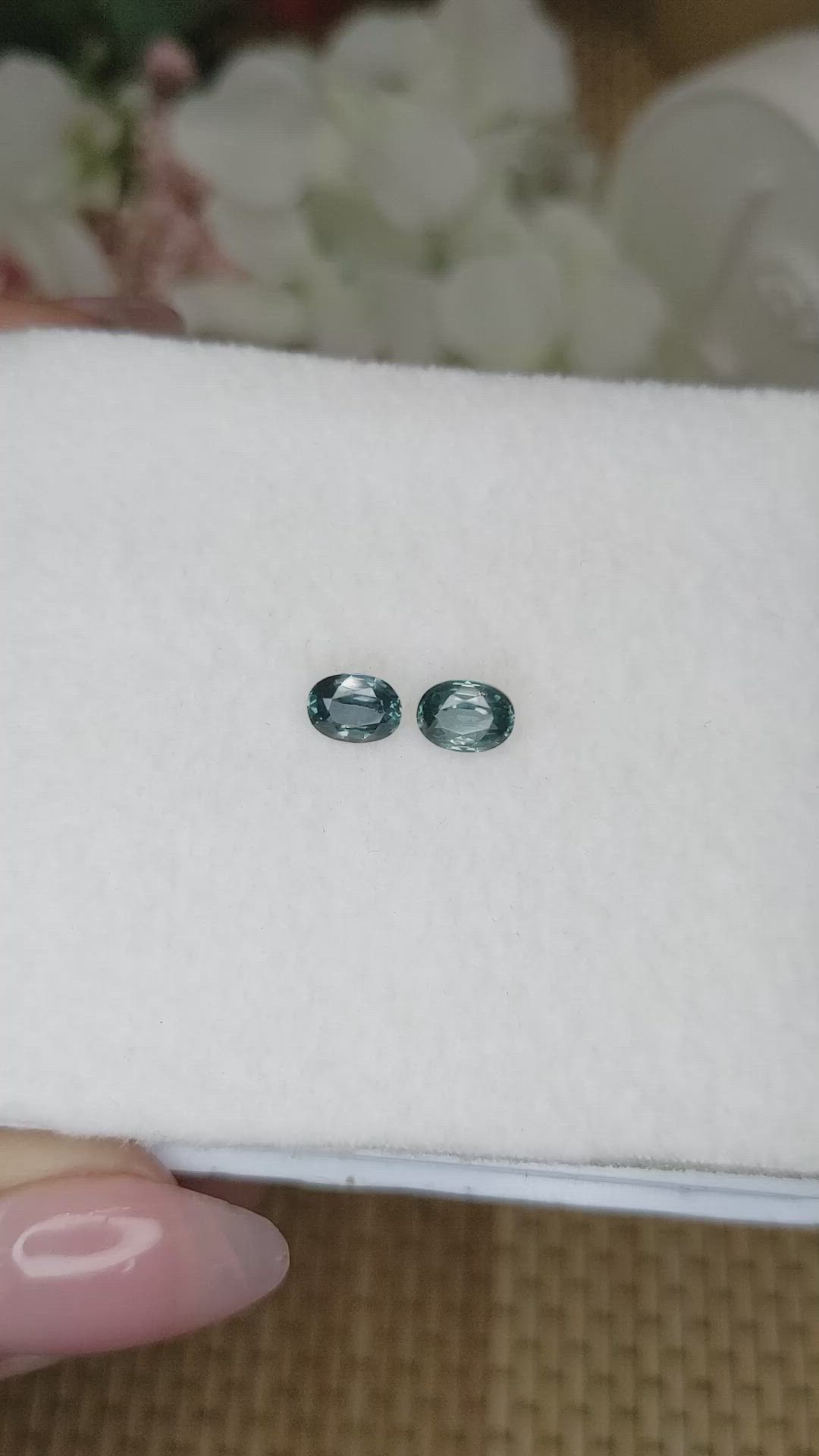 1.50&nbsp;Ct.Tw.Total Carat Weight Bluish Green Sapphire Pair from Ceylon (Sri Lanka) Size Video