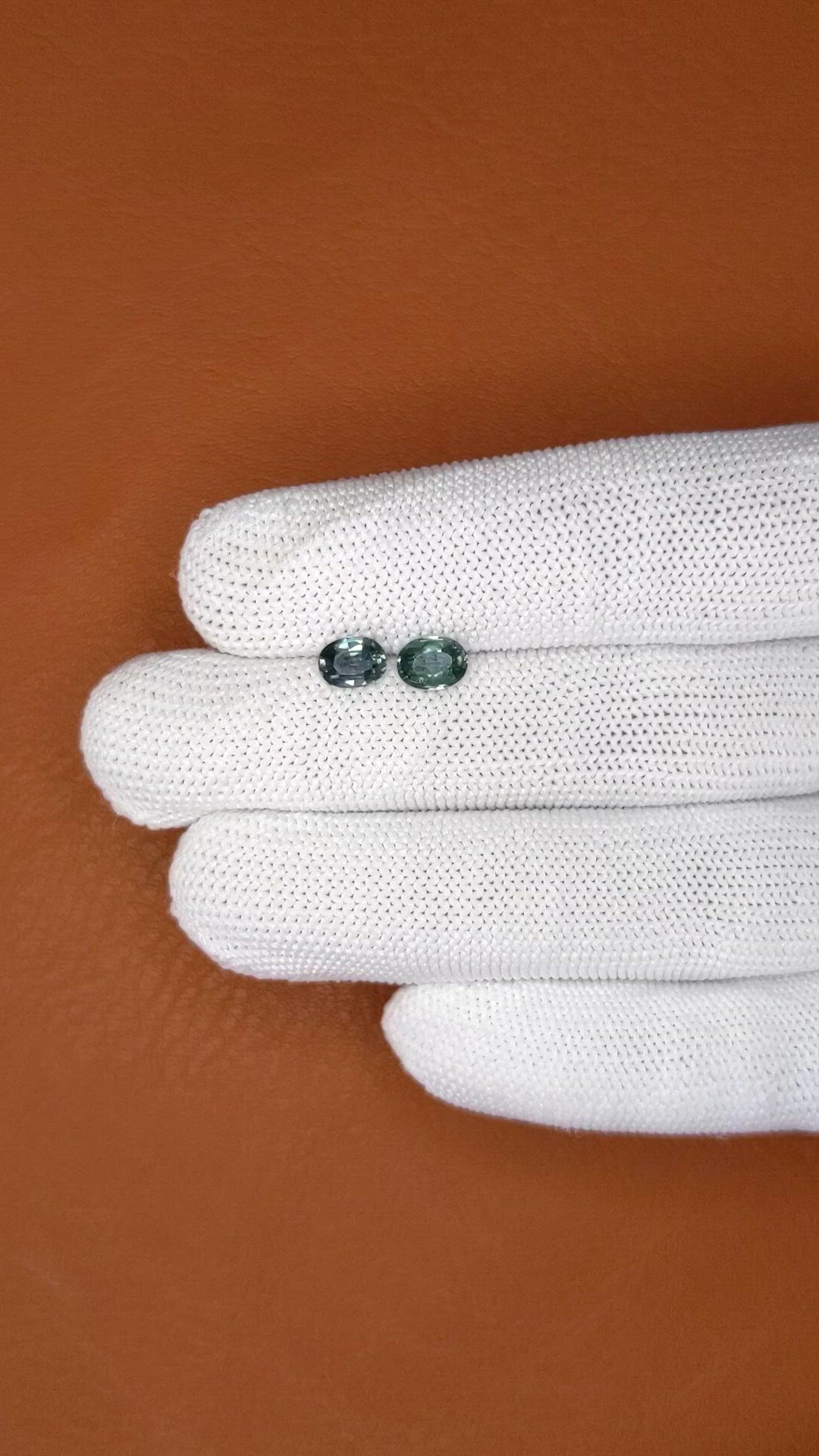 1.50&nbsp;Ct.Tw.Total Carat Weight Bluish Green Sapphire Pair from Ceylon (Sri Lanka) Size Video
