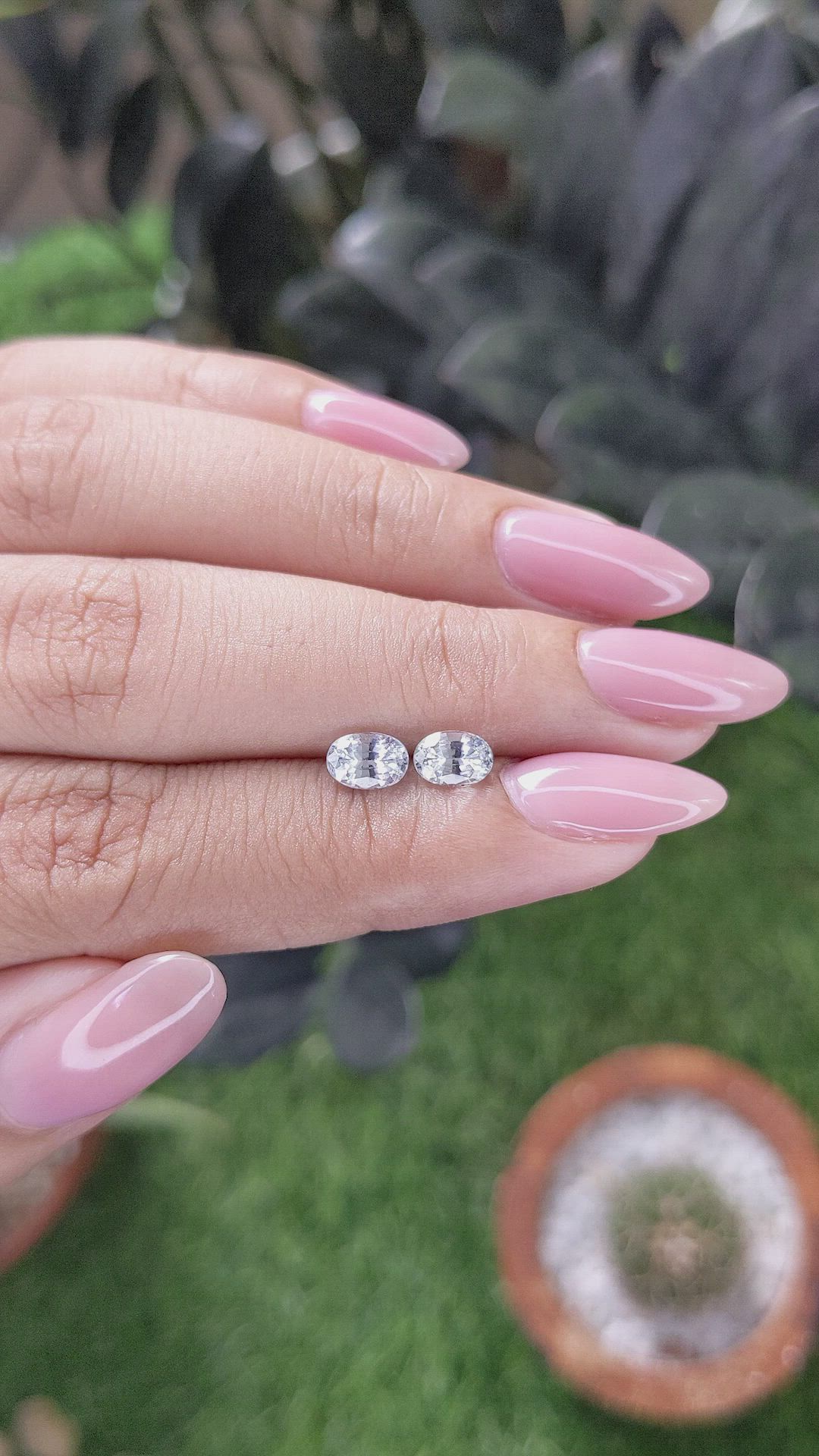 1.47 Ct.Tw.Total Carat Weight White Sapphire Pair from Ceylon (Sri Lanka) Size Video