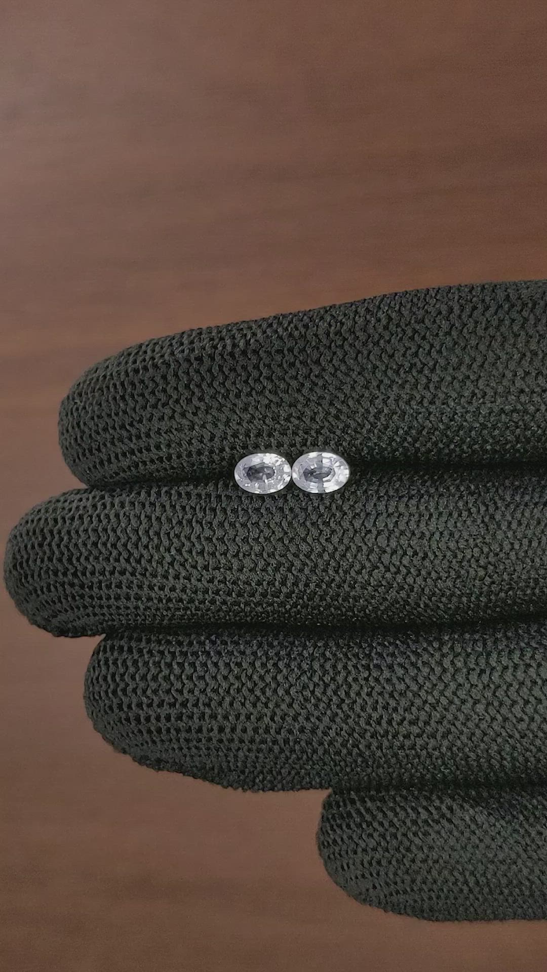 1.14 Ct.Tw.Total Carat Weight White Sapphire Pair from Ceylon (Sri Lanka) Size Video