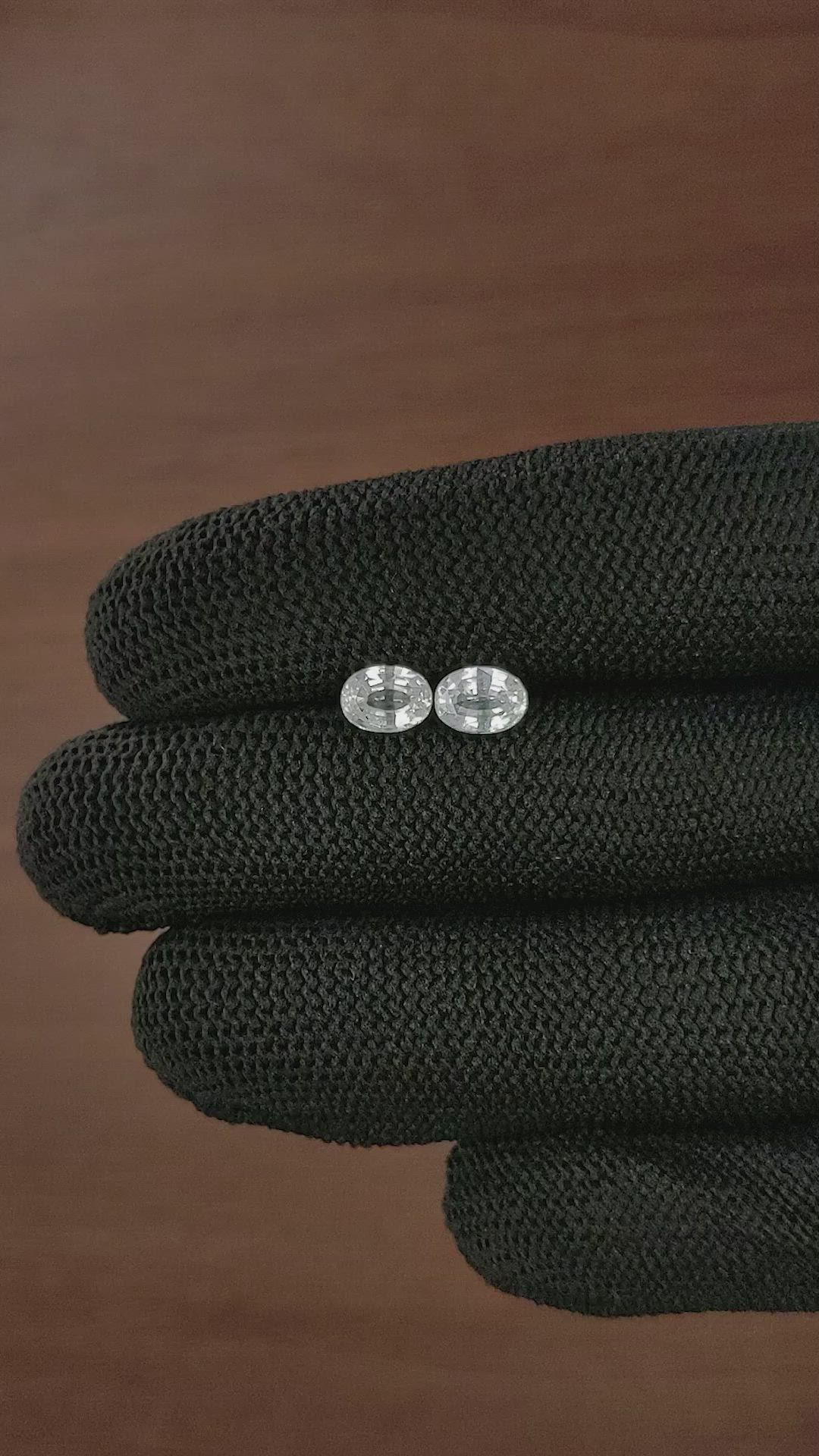 2.12 Ct.Tw.Total Carat Weight White Sapphire Pair from Ceylon (Sri Lanka) Size Video