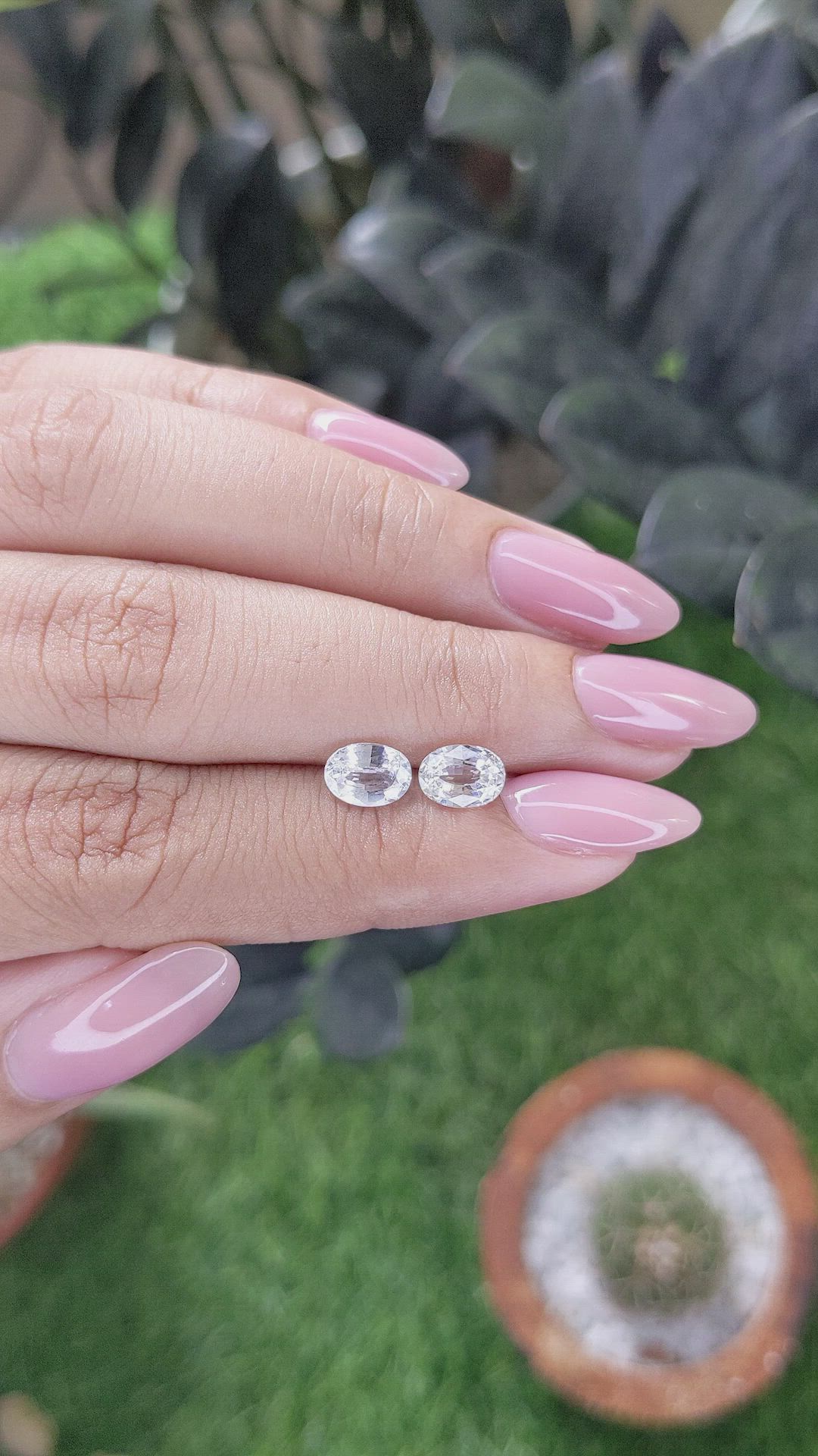 2.12 Ct.Tw.Total Carat Weight White Sapphire Pair from Ceylon (Sri Lanka) Size Video