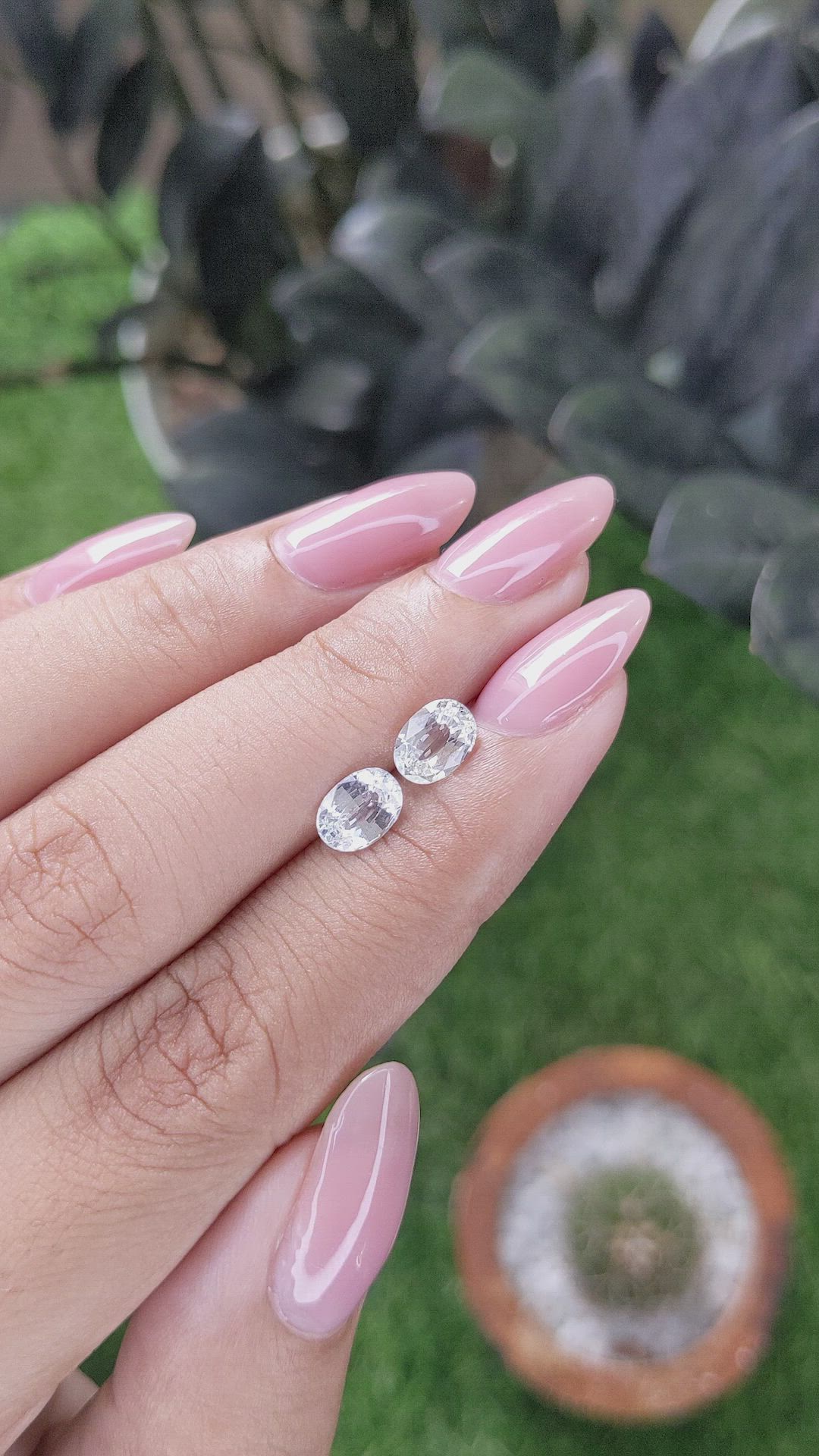 2.12 Ct.Tw.Total Carat Weight White Sapphire Pair from Ceylon (Sri Lanka) Size Video